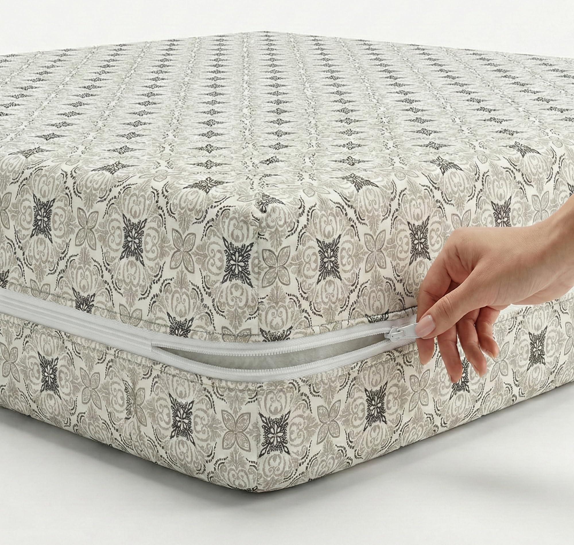 BSB HOME Premium Cotton Printed Mattress Cover/Protector with Zipper Chain|Provides All Around Protection with 360° Encasing |Single Size Bed - 72x36+6 inches (6 x 3 Feet Mattress) (Light Slate)
