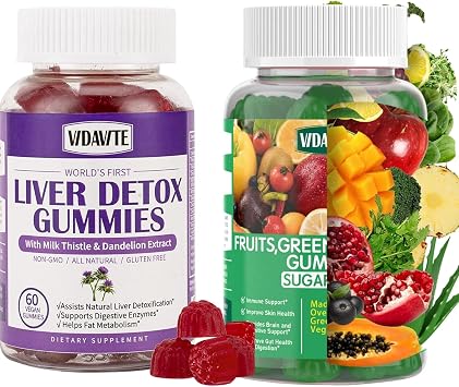 VIDAVITE Bundle of Liver Cleanse Detox & Repair Gummies + Fruits, Green and Veggie Gummies 30-Day Supply