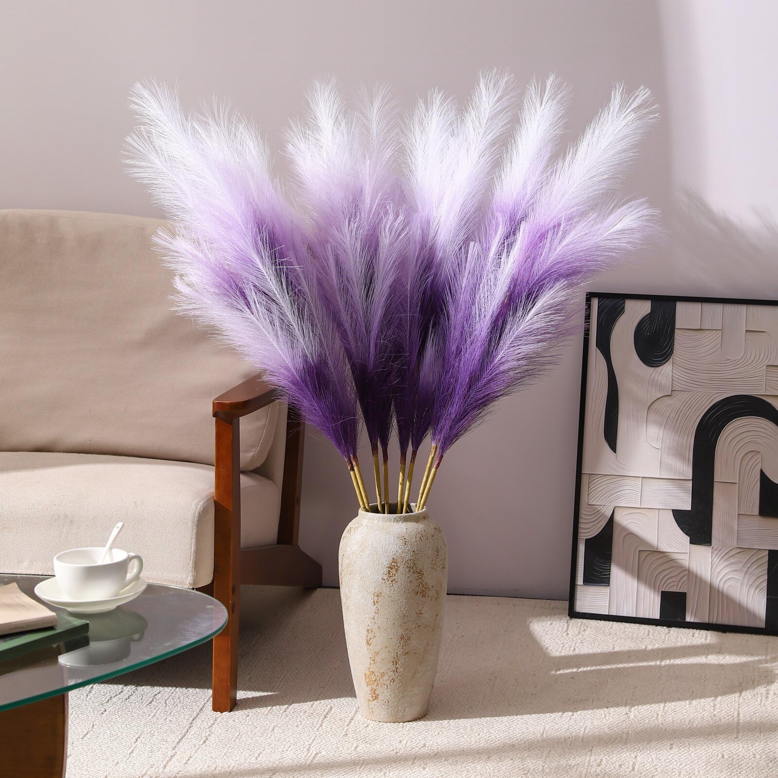 8 Pezzi 113CM Grande Pampas Decorative Artificiali Erba di Pampa XXL Pampa Artificiali Fiori Secchi per la Decorazione Boho del Salotto, Matrimoniale, Vaso, Camera da Letto (Viola Sfumato)