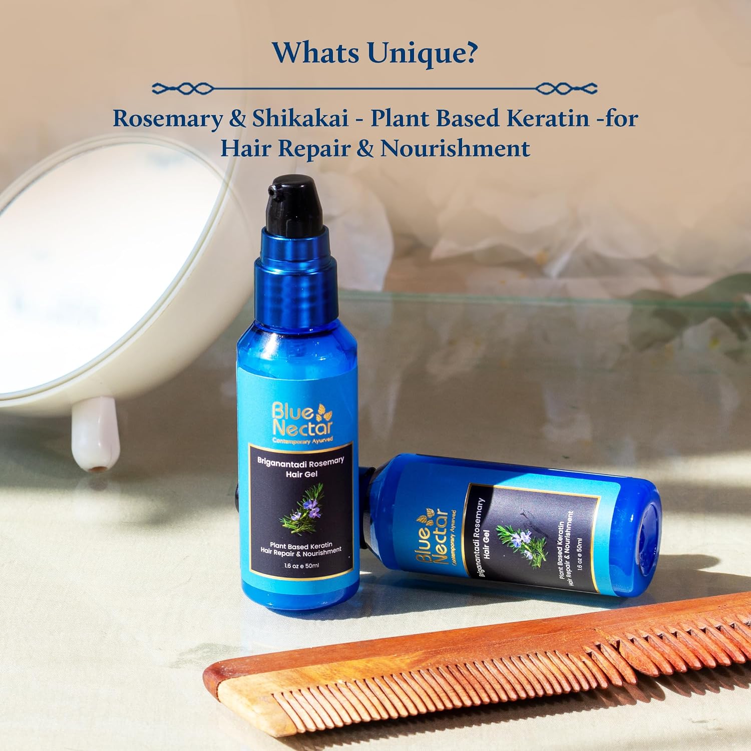 Blue Nectar Rosemary Hair Gel for Curly & Frizzy Hair | Plant Based Keratin Hair Moisturizer for Women & Men | Suitable for All Hair Types (12 Herbs, 1.7 Fl Oz)