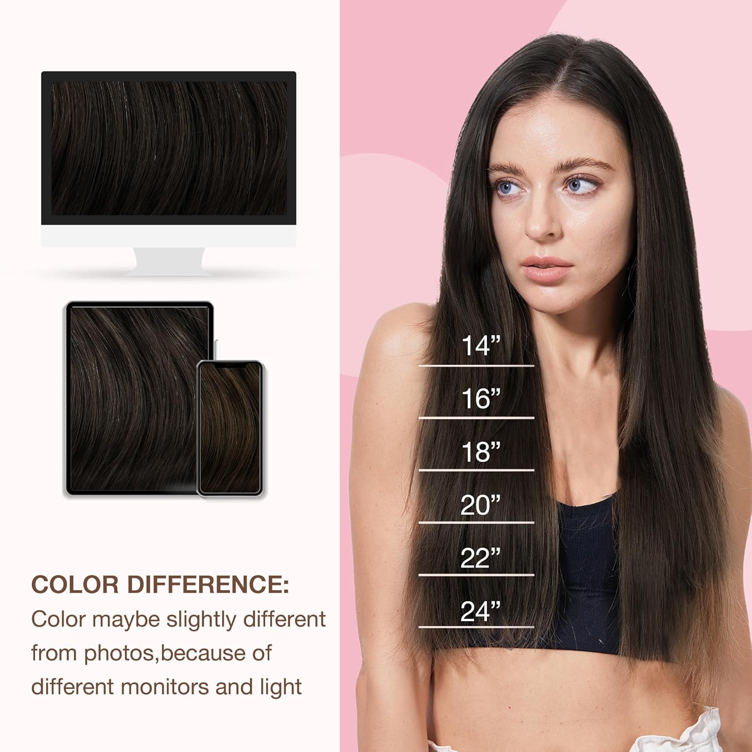 GOO GOO Sew in Hair Extensions Real Human Hair, Weft Hair Extensions Human Hair, 2 Dark Brown 20inch 105g, Weft Bundles Straight Silky Remy Hair