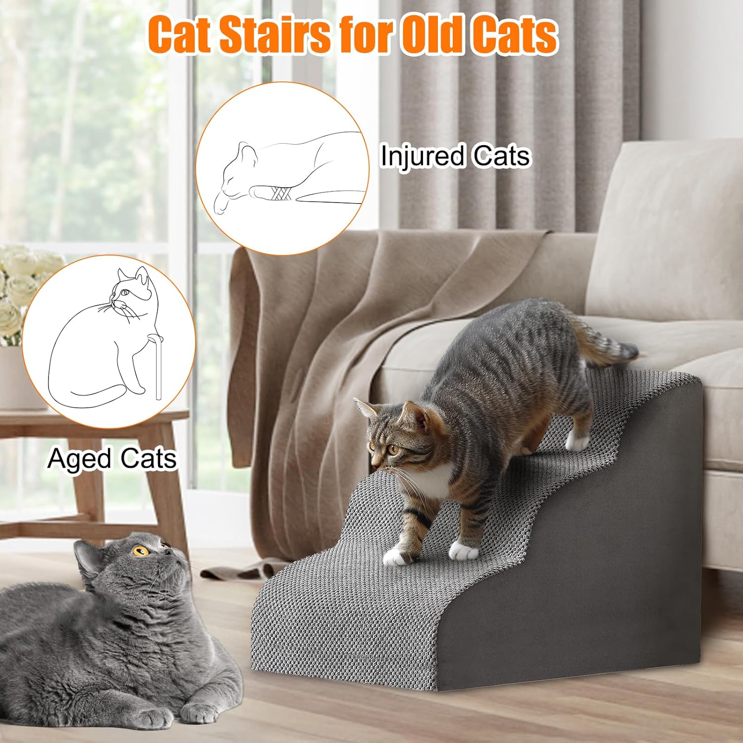 review Mity rain Cat Stairs, 3-Steps Cat Stairs for Old Cats, Gentle Slop Design for Senior/Injury/Small Cats, Strong Support 3D Cat Ramp for Climbing on Bed Chair Couch