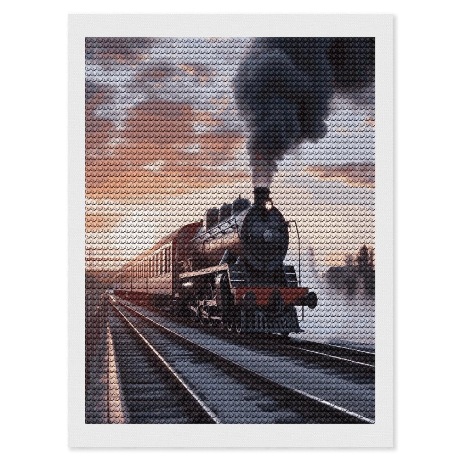 LDGSUPH Steam Train Depart Sunset Diamond Painting Kits for Adults Paint with Diamond Pictures Art DIY Full Drill Diamond Dots Painting Personalized Diamond Photo for Home Wall Decor Gift 12"x16"