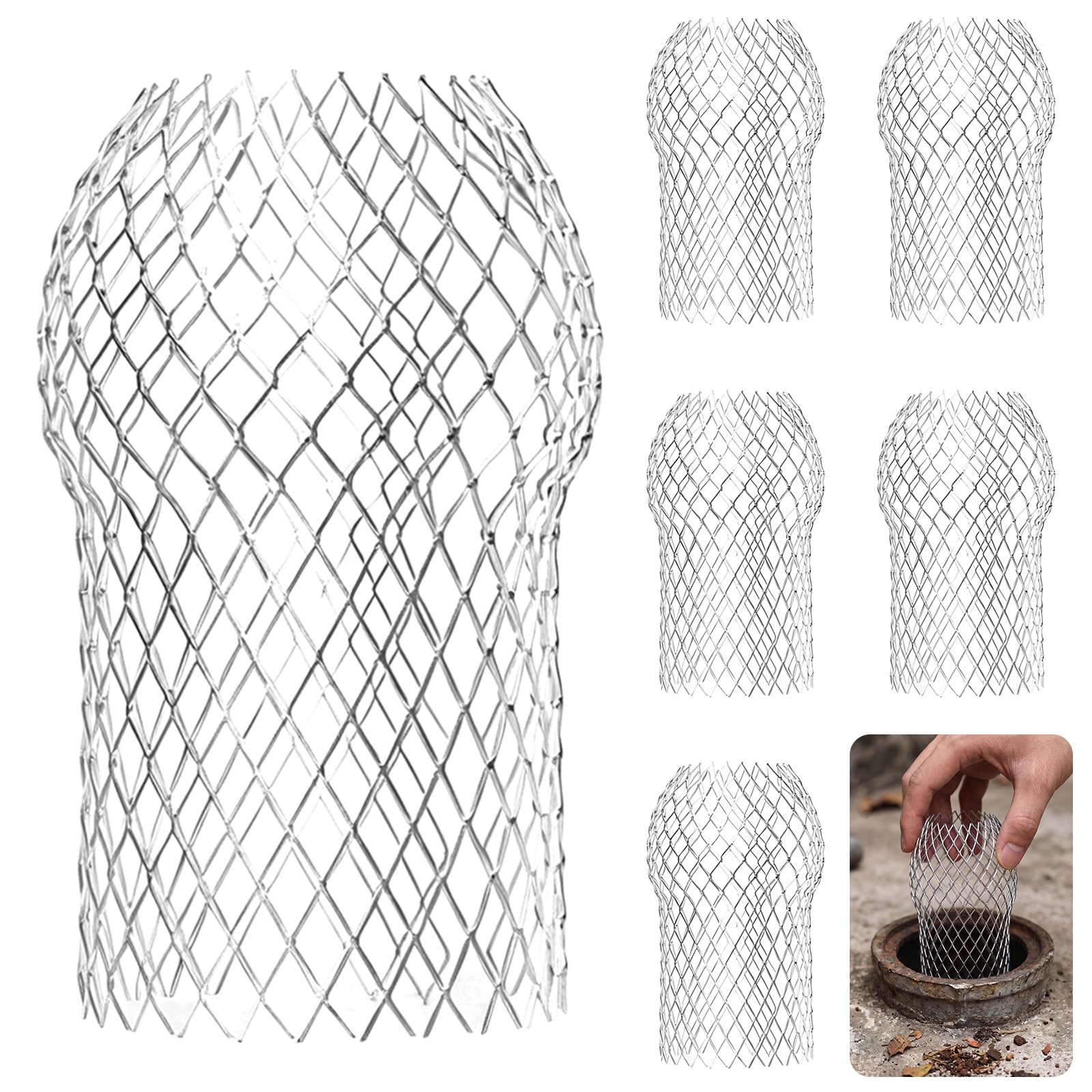 6 PcsGutter Downspout Guard,Aluminum Gutter Guards Downpipe,Gutter Downpipe Leaf Guard, Expandable Filter Mesh Down Pipe Leaf Guards,Guttering Pipes and Fittings, Prevent Leaf Muck Debris Blockages