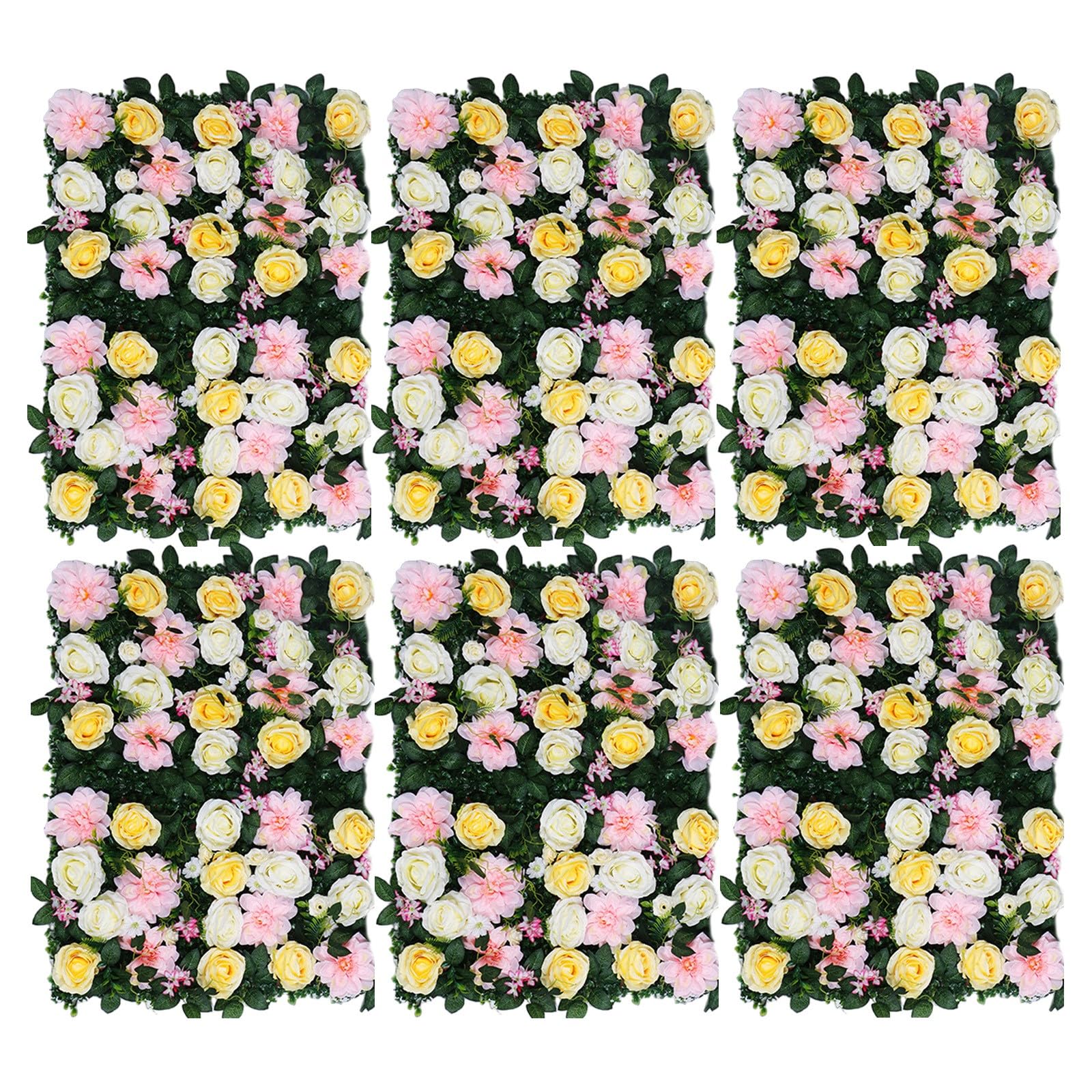 Pannelli da Parete con Fiori Artificiali 3D, 24" x 16" Pannello di Sfondo Floreale per Parete, Pannelli di Rose di Seta per Feste di Matrimonio, Unghie, Aree fotografich(Yellow)