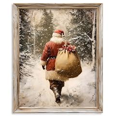 Vintage Santa Claus in Snowy Forest Print Rustic Christmas Wall Art Holiday Home D cor for Gift Giving