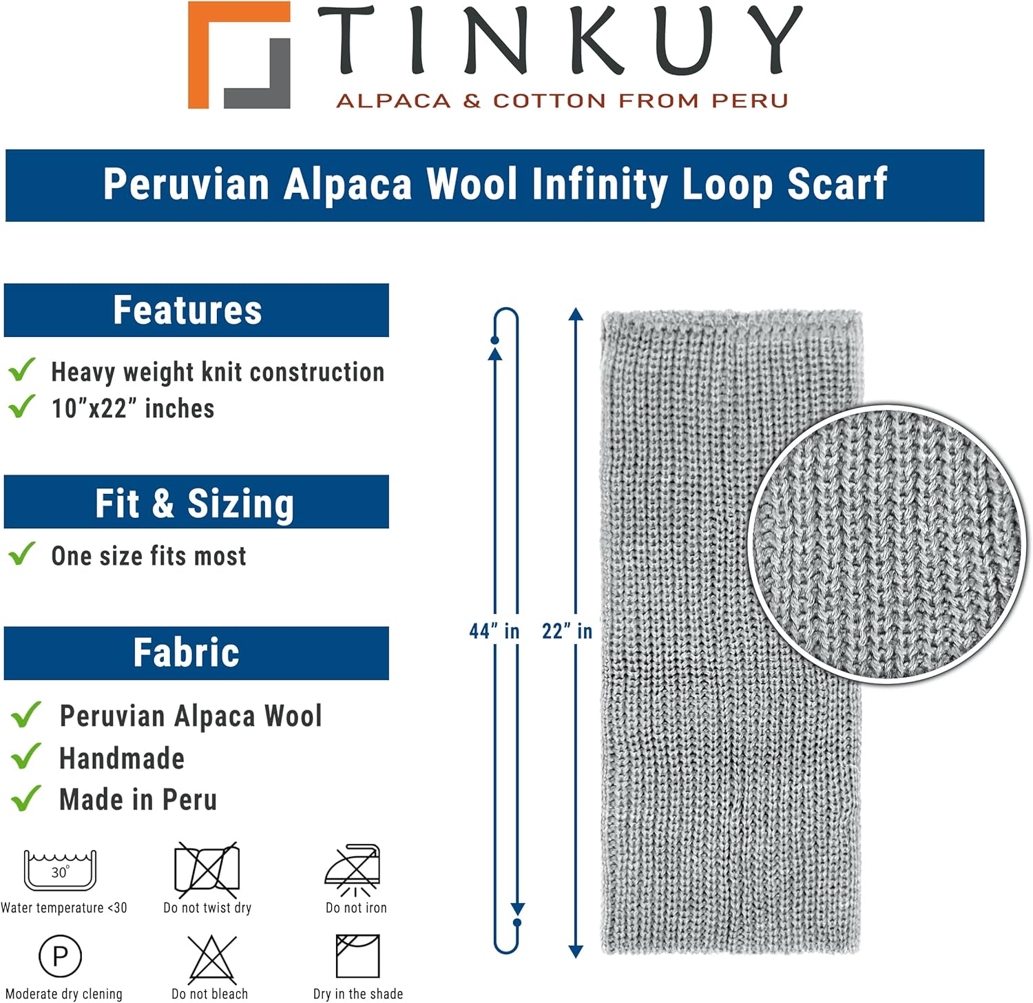 TINKUY PERU Chunky Knitted Scarves, Soft Authentic Peruvian Alpaca Wool Infinity Snood Scarf for Winter, Unisex, One Size, - Image 6