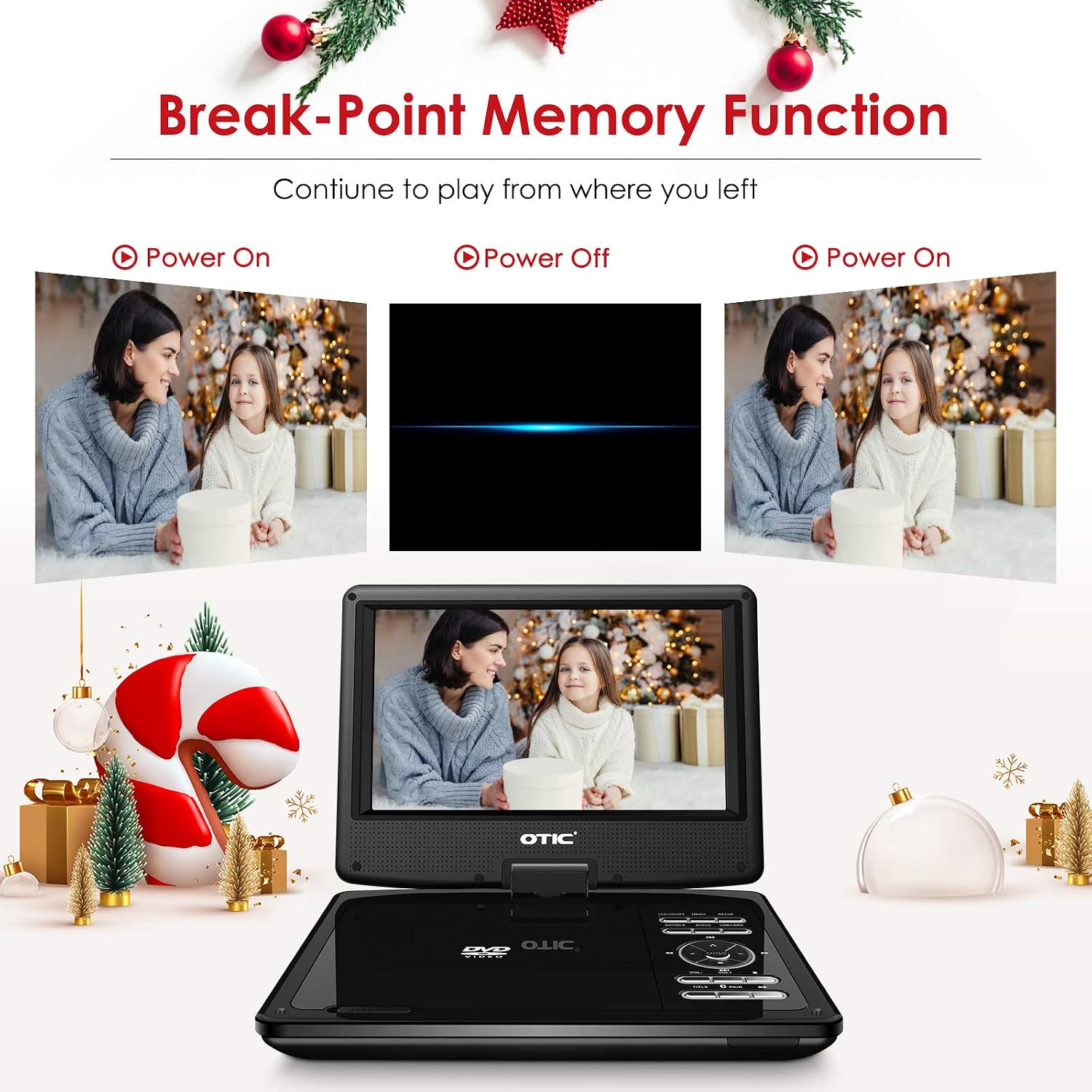 OTIC10.8''Bluetooth Portable DVD Player with 9.5''HD Swivel Screen,5h Rechargeable Battery for Car&Kids, (Headrest Mount Case&Headphone,Remote Control,Support CD/DVD/SD Card/USB/Sync TV,Region Free )