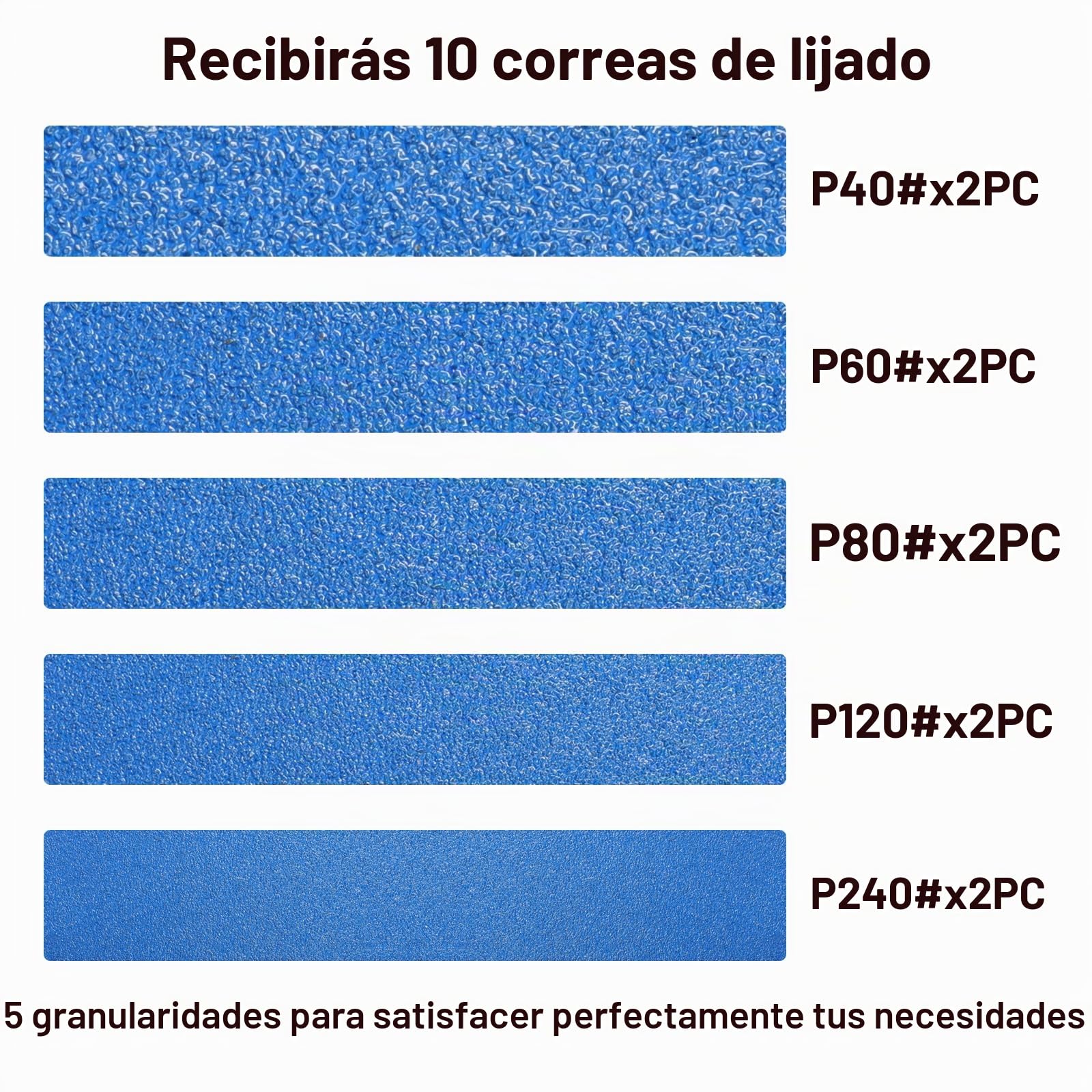 Bandas de Lija 100 x 915 mm 10 Piezas grano 40/60/80/120/240 | Bandas Abrasivas de Corindón de Circonio para Lijadora de Banda para Metal, Madera