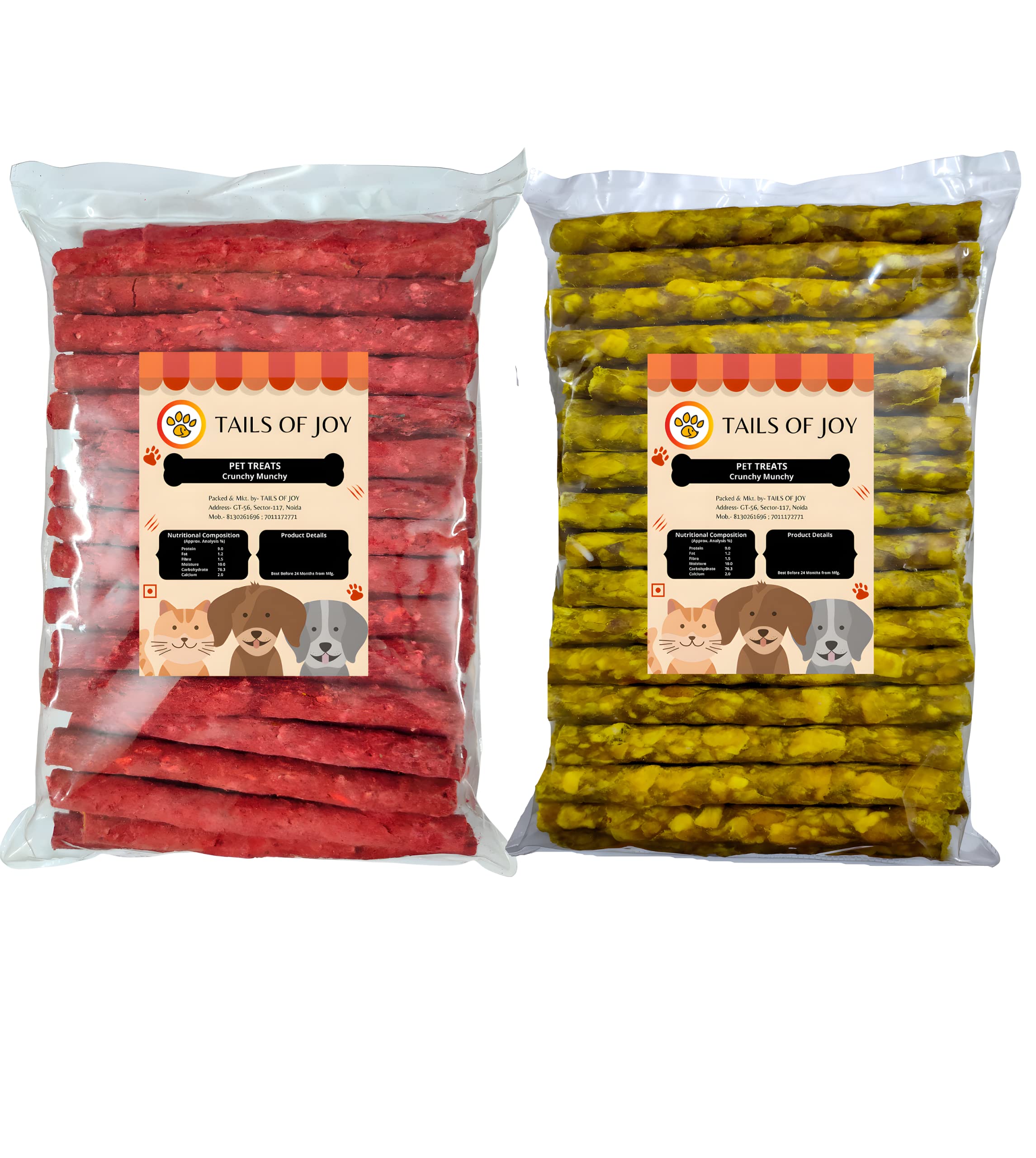 Tails Of Joy Dog Chew Sticks Munchy (500 G) 250 G Mutton & 250 G Chicken Flavour Mix,Premium Rawhide Dental Chews for All Breeds,Long-Lasting Dog Treats for Healthy Teeth & Gums,All Life Stages