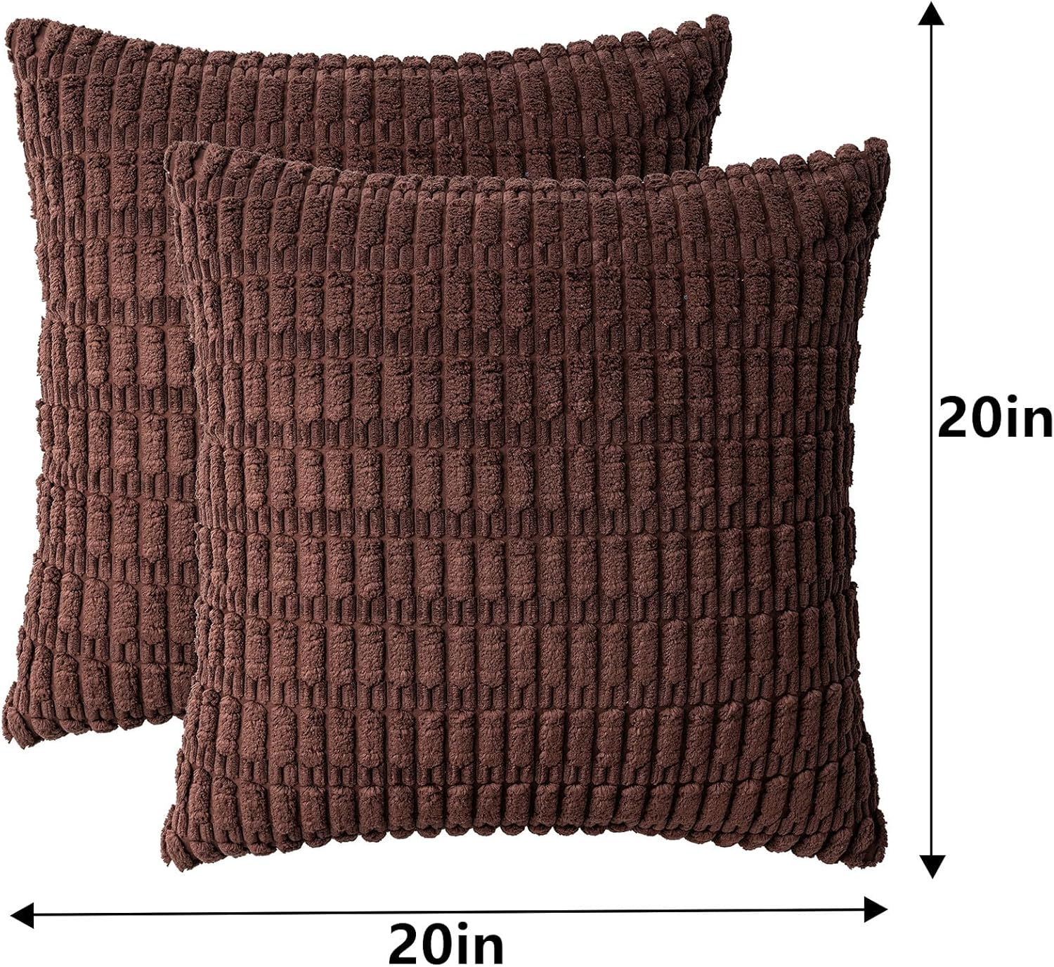 Pack of 2 Corduroy Decorative Throw Pillow Covers 20x20 InchSoft Boho Striped Pillow Covers Modern Farmhouse Home Decor for Sofa Living Room Couch Bed(Dark Brown) - Image 7