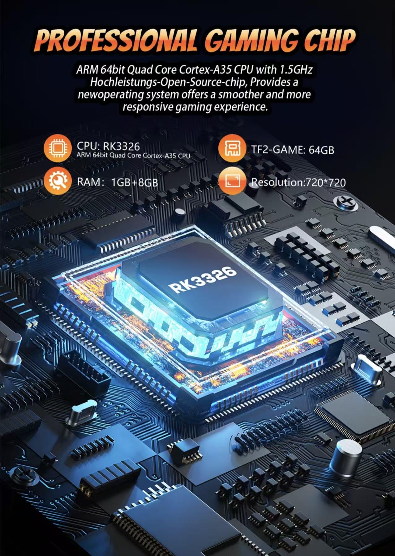 Nouvelle console de jeu portable avec écran IPS de 4", carte mémoire intégrée de 256 Go et 40 000 jeux, prise en charge du système Linux, Wi-Fi et Bluetooth, bleu