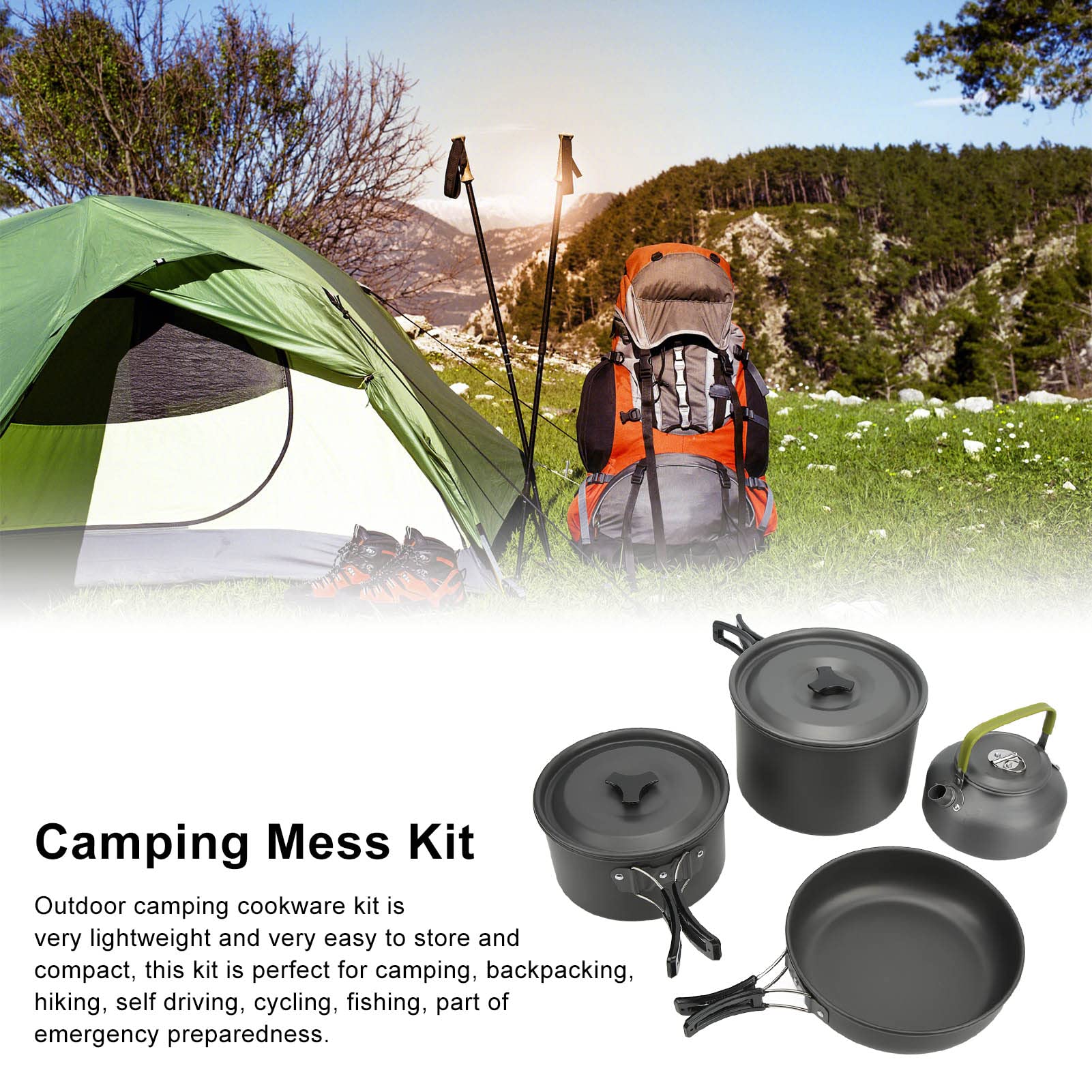 Camping-Kochset, Camping-Kochgeschirr-Set for 4–5 Personen – tragbarer Campingtopf, leichte Campingausrüstung, Campingtöpfe und Pfannen for Rucksackreisen