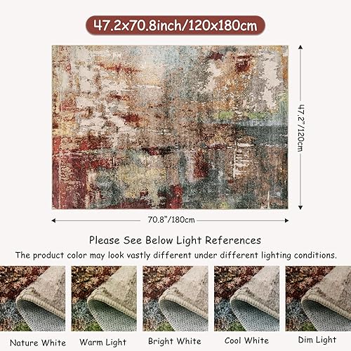 Miniatura 2 de Lahome Alfombra de Área Abstracta Moderna - Alfombras Lavables de 4x6 pies para Sala de Estar, Dormitorio, Comedor, Alfombra de Piso Interior