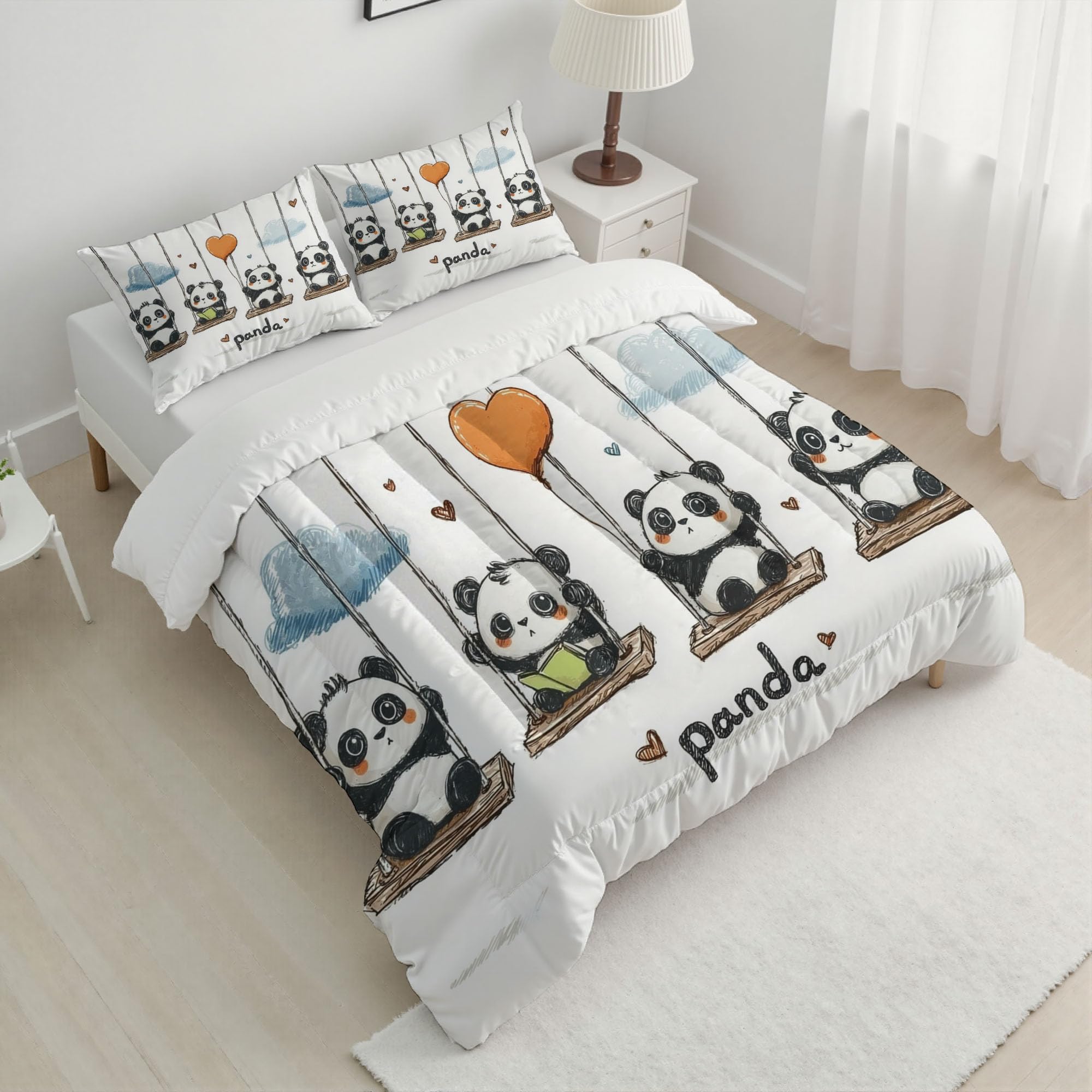 Edredon Cama 135/150 Panda Dibujos Animados Estampado Infantil, Edredón Nórdico 4 Estaciones 240x220cm, Colcha Transpirable De Microfibra Lavable Acuarela Animales, 2 Fundas De Almohada