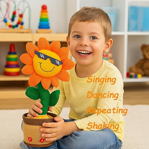 Miniatura 4 de Easfan Juguete interactivo que brilla y repite, con girasol, bailarín, cantar, hablar, repite, lo que dices, juguete eléctrico de peluche, regalo
