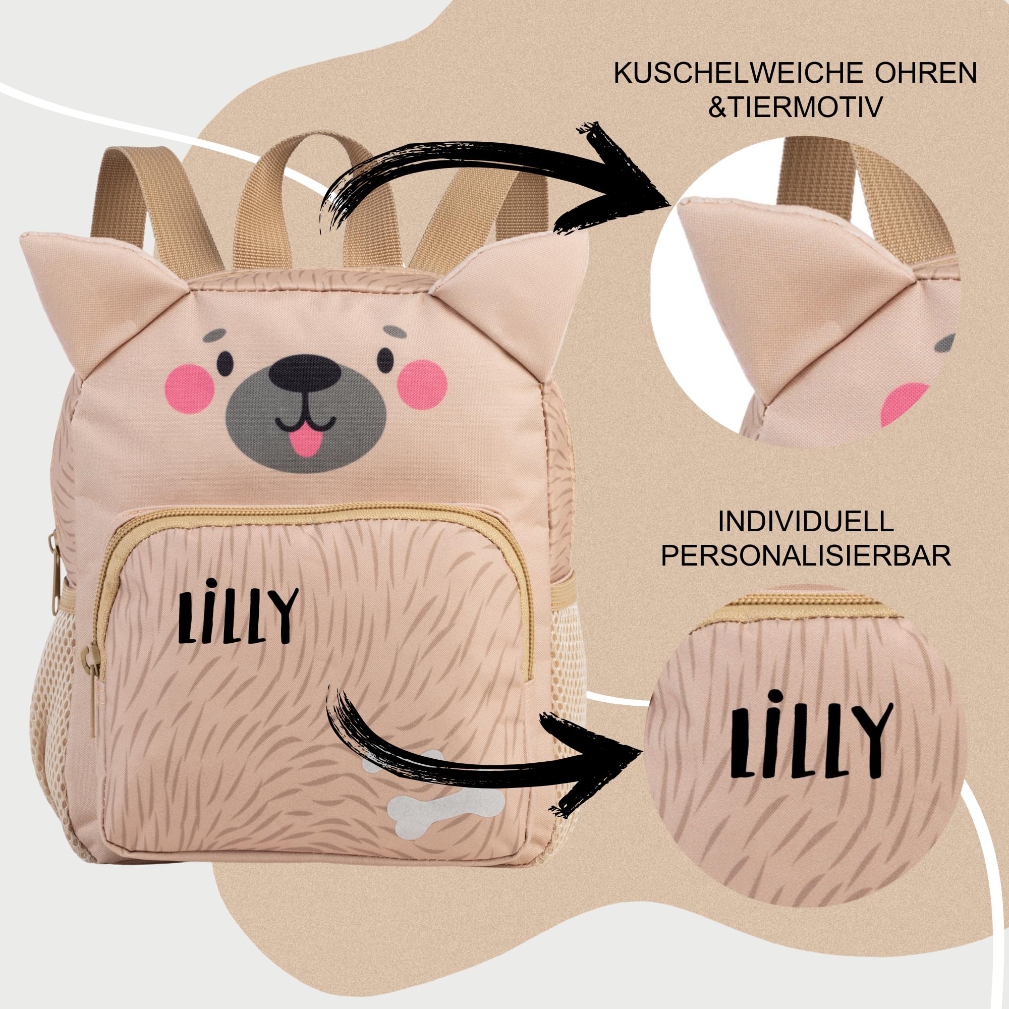 minimutz Sac à dos de maternelle - Motif animaux - Pour fille et garçon - Personnalisé avec nom - Sac à dos pour enfant avec poche avant