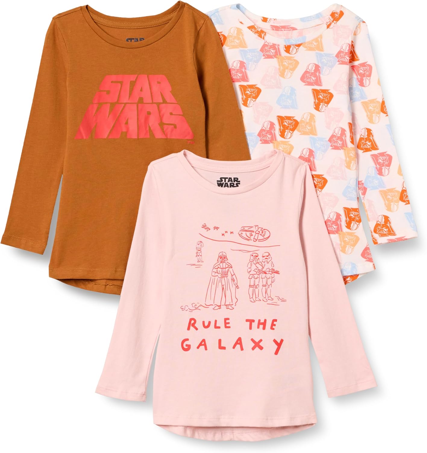 Amazon Essentials Disney | Marvel | Star Wars | Frozen | Princess Girls and Toddlers' Long-Sleeve Tunic T-Shirts, Pack of 3 Medium Star Wars Rule the Galaxy