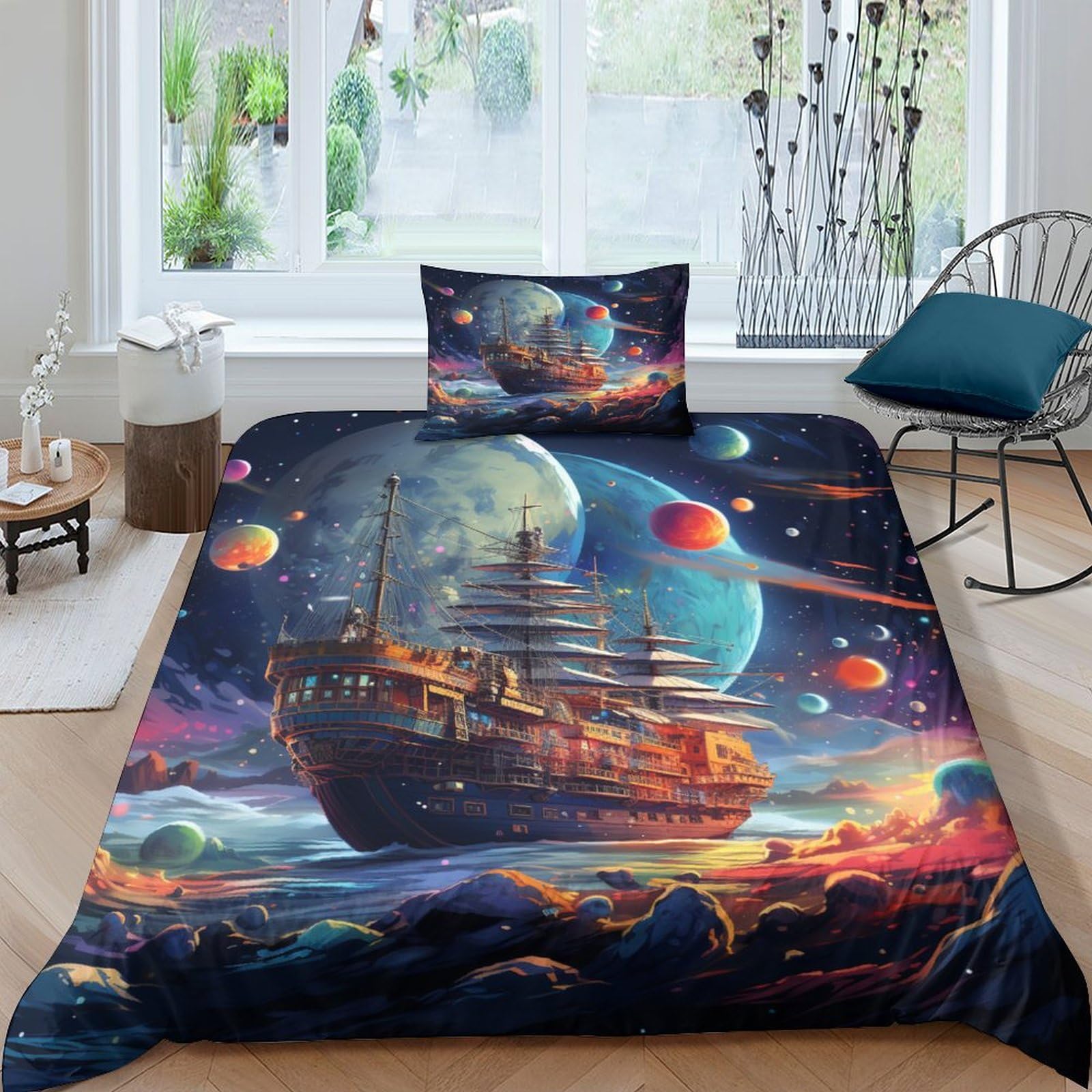 Housses de couettes voilier 3D en microfibre pour chambre d'enfant marinière