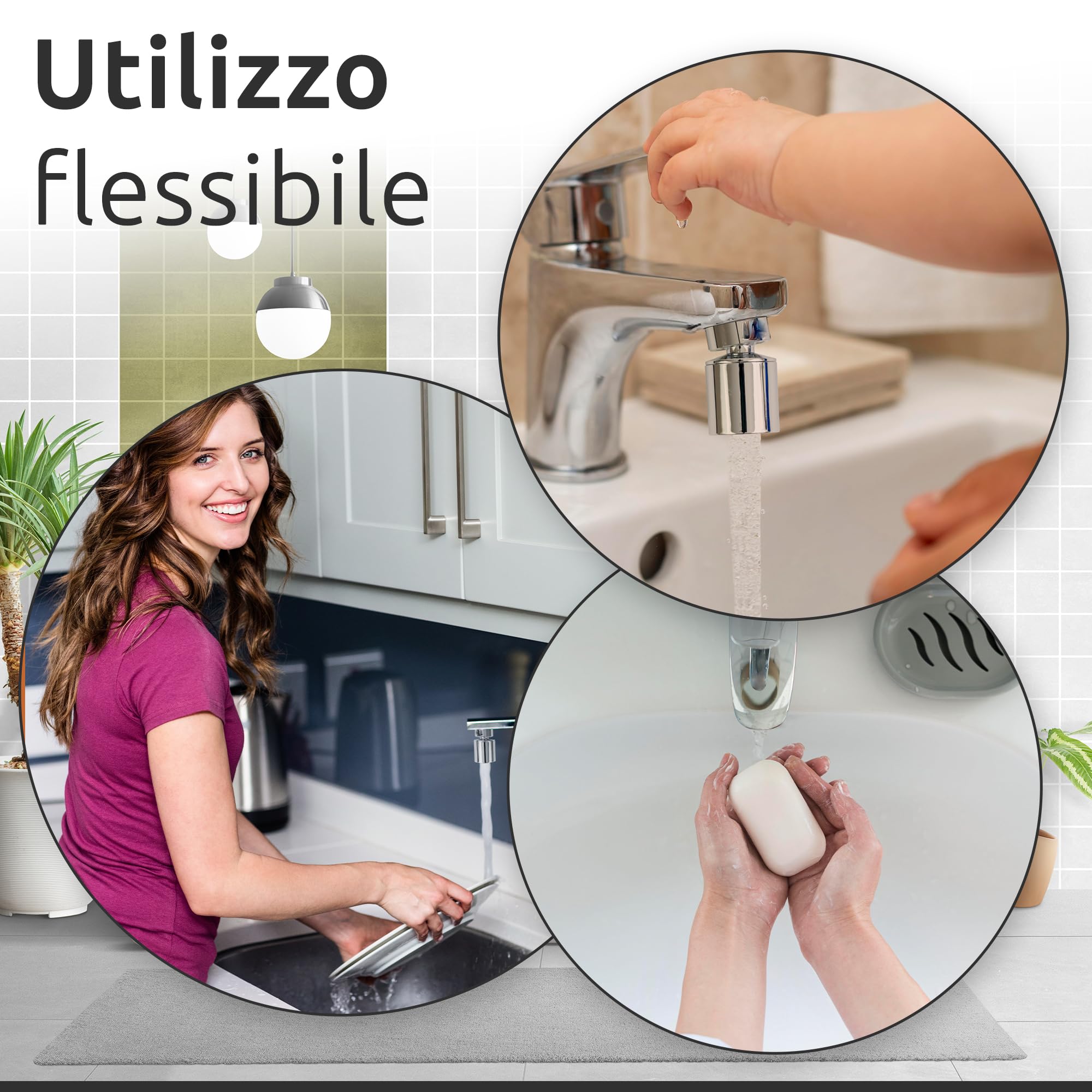 ECENCE Aeratore Rubinetto Cucina Può Girevole a 360° in cromo, Rompigetto Rubinetto Cucina, Adatto Rubinetti Lavandino M24 Aeratore per Cucina e Bagno