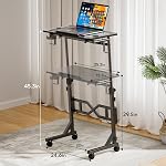 Small Standing Desk with Wheels, Adjustable Height Treadmill Desk for Laptop, Portable Standing Table for Walking Pad, Rolling Bedside Table