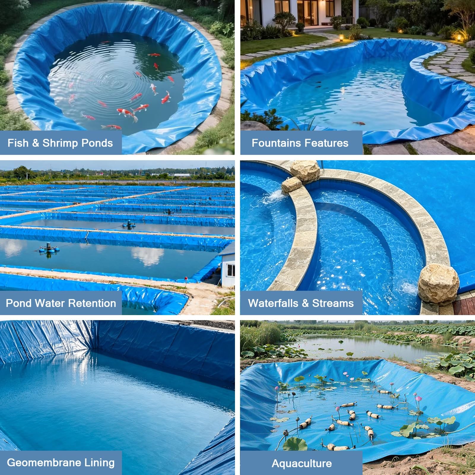 MARXAN Telo Preformato per laghetto da 0,12 mm, Flessibile e Impermeabile, per laghetti per Pesci Koi, Acqua all'aperto, con Membrana Durevole per laghetto - 4x6m 7x8m 8x10m 10x12m(6x6m)