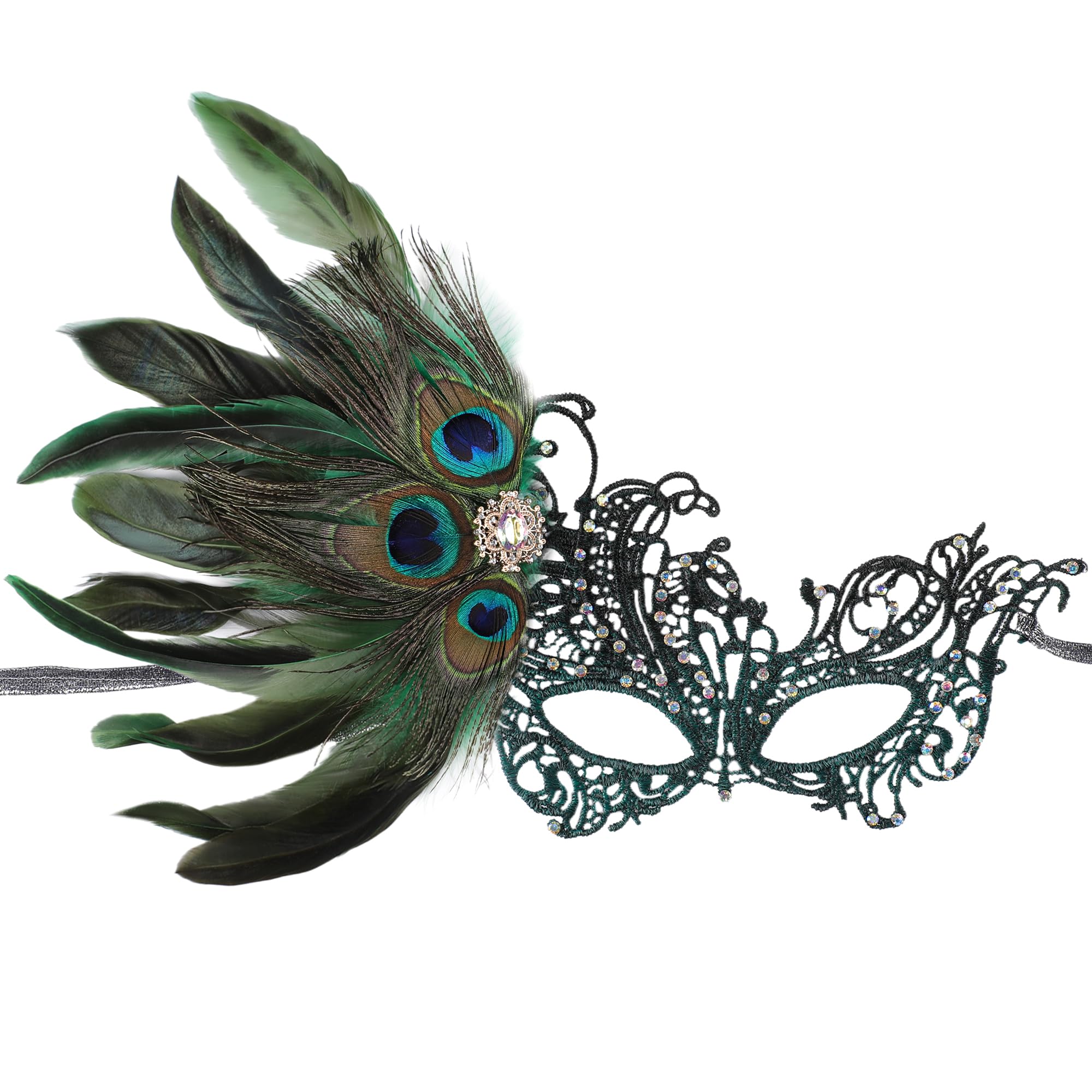 ETOFETE Green Lace Masquerade Mask for Carnival Party Peacock Feathers Venetian Mask for Halloween Womens Mardi Gras