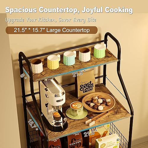 Miniatura 6 de Sonyabecca Soporte de microondas con almacenamiento de 4 niveles, estantes para panaderos para cocinas, carrito de microondas para barra de café con