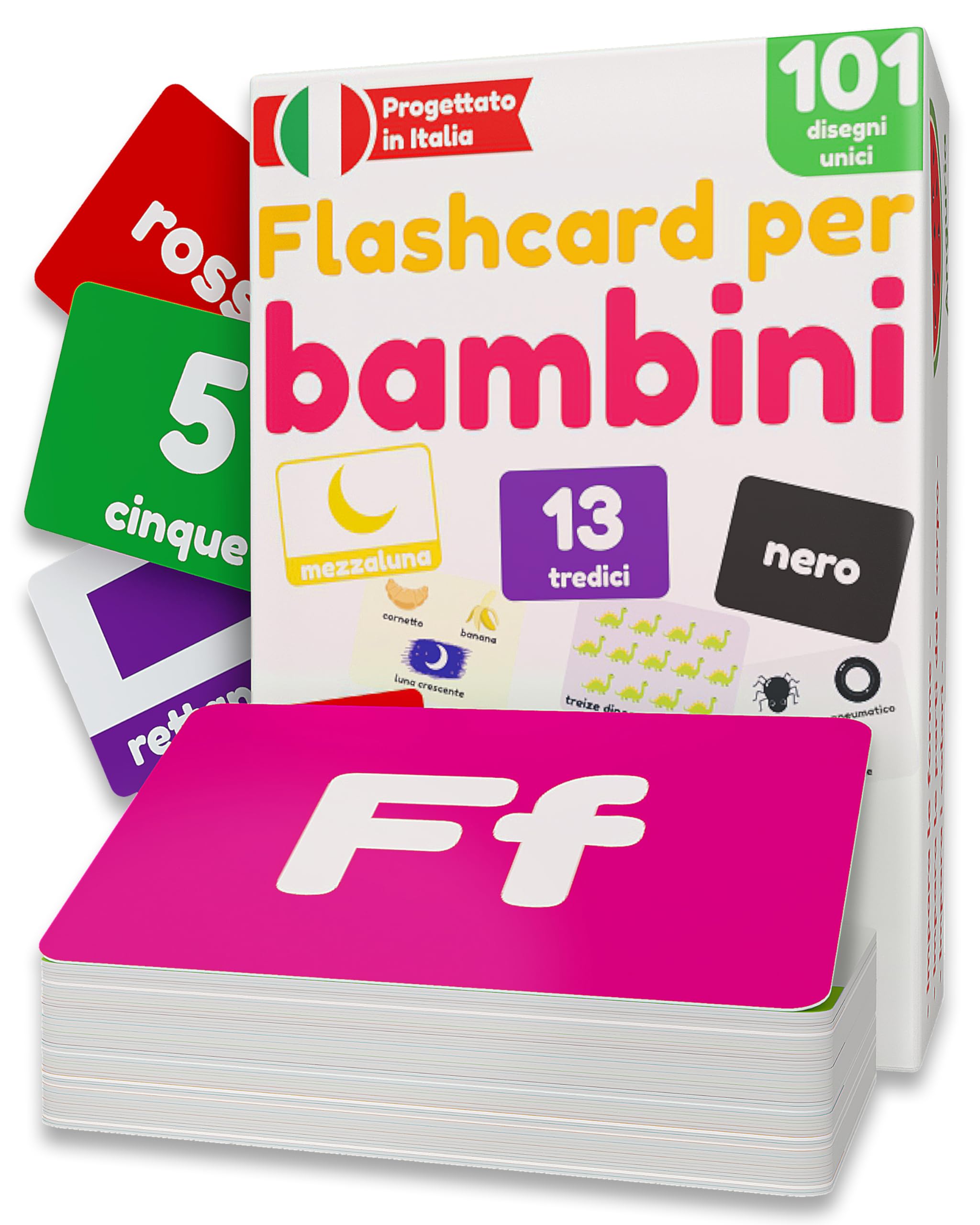 Flashcard per Bambini 1-3 Anni | Alfabeto & Prime Parole | Lettere Numeri ABC Colori Forme Animali | 101 Carte Educative Uniche | Gioco Montessori | Sviluppo Linguaggio & Parlato