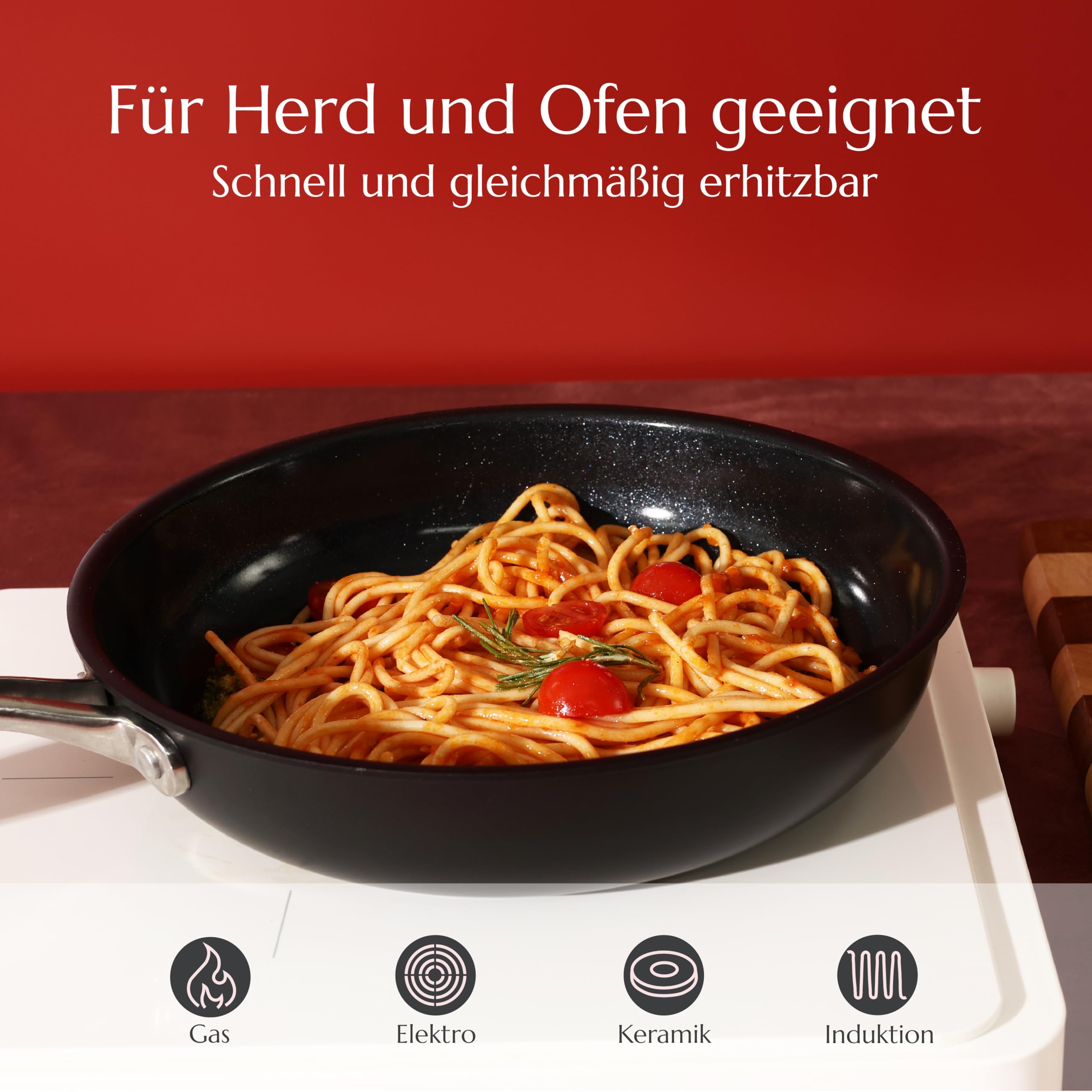 UUKRAVE Keramik Bratpfannen ohne Teflon, Pfannenset Induktion, Keramikpfanne ohne ptfe und pfoa 20/24/28 cm Ceramic Pfanne für Alle Herdarten Backofenfest, Spülmaschinenfest (Schwarz)