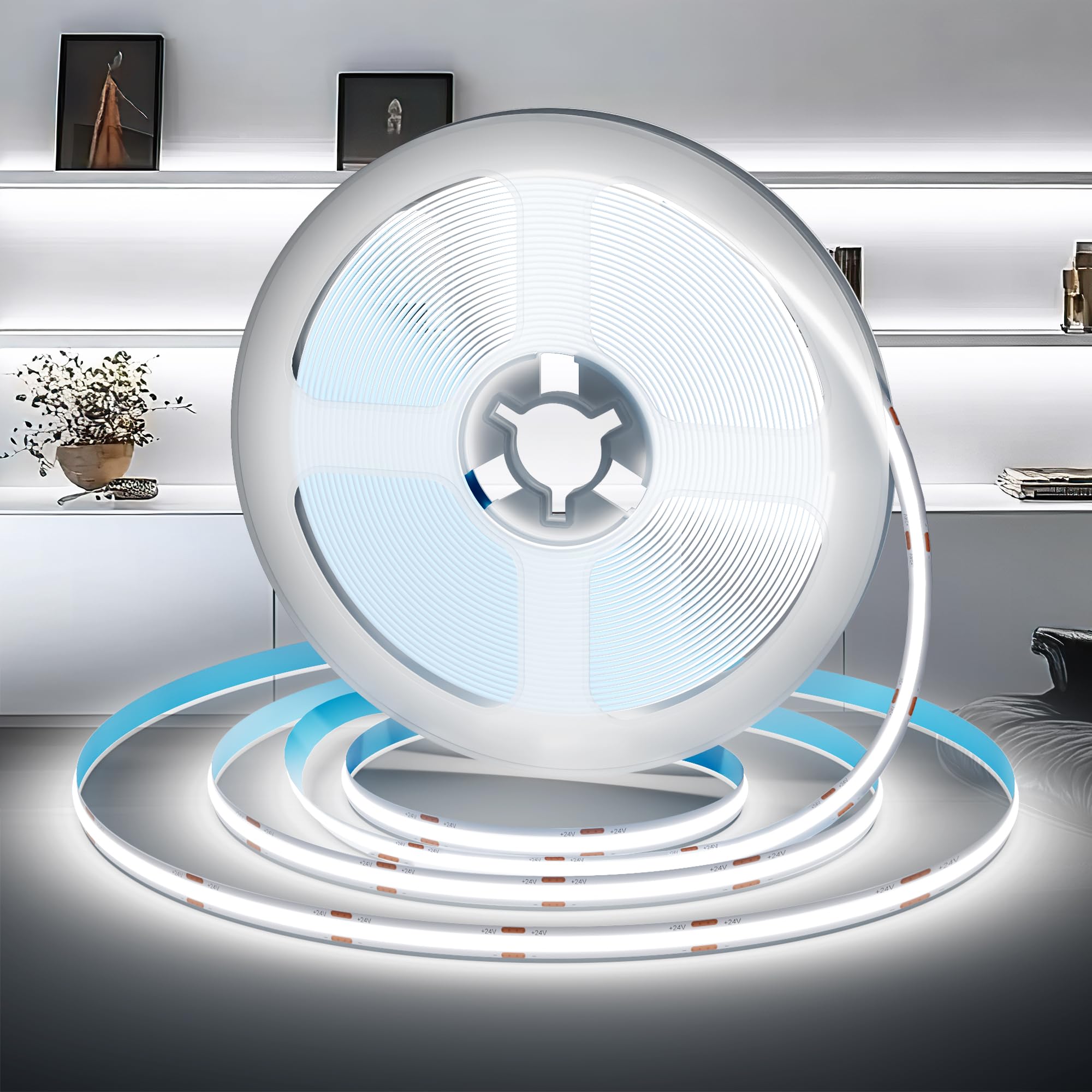 LED Strip 5M COB LED Streifen für Fernseher, LED Band 6500K Dimmbar mit Fernbedienung für Wohndeko 36W, Lichtleiste Selbstklebend 24V, Lichtband Sehr Hell für Wohnzimmer, Schlafzimmer, Gaming Zimmer