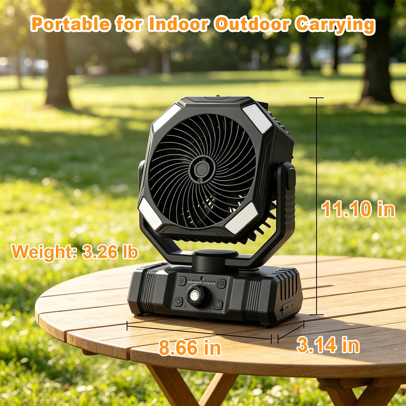 Richday Ventilador Camping Nebulizador 20000mAh, Ventilador Portátil Recargable con Batería, Depósito 300ml, Control Remoto, 270° de Rotación, Timer, Luz LED, para Oficina Tienda Viaje