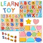 Wooden Puzzles for Toddlers, Voamuw Alphabet Number Shape Learning Education Preschool Toys for Kids Ages 3-6 Years Old (Set of 3)