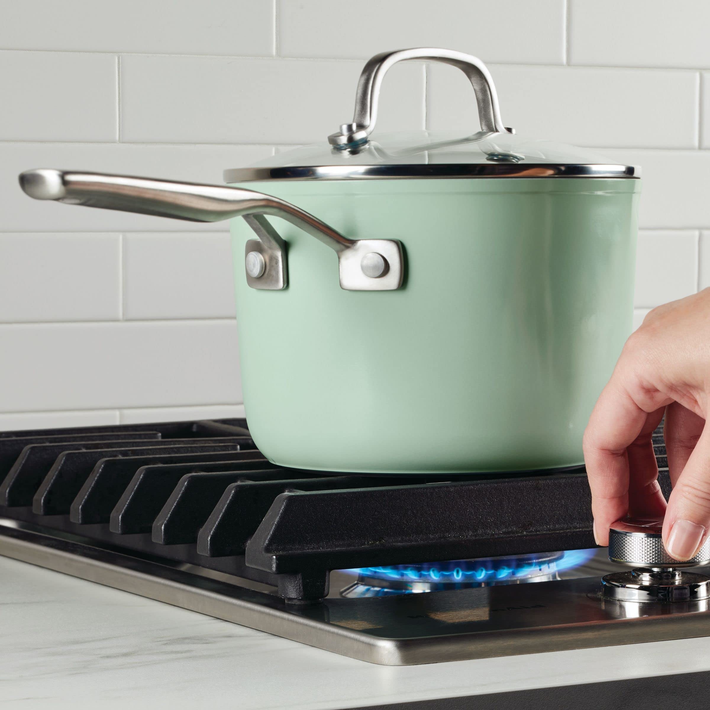 KitchenAid Casserole antiadhésive en céramique anodisée dure avec couvercle, 3 litres, pistache