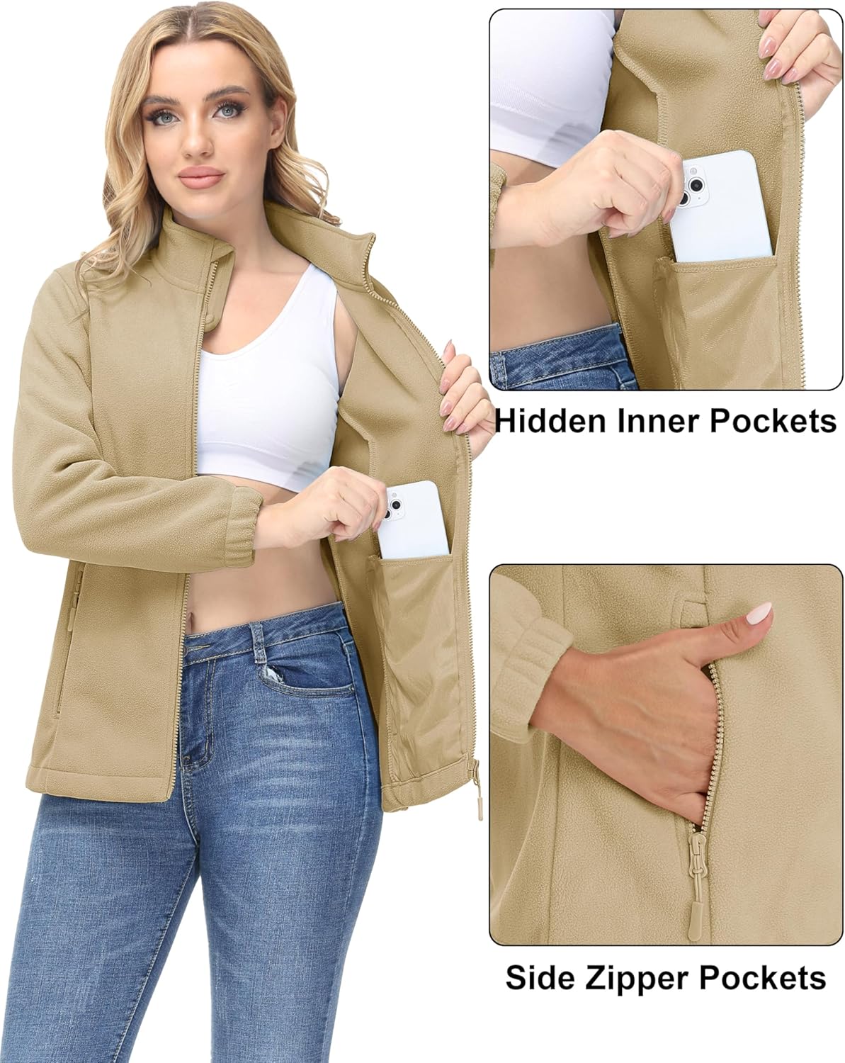 MAGCOMSEN Women's Fleece Jacket Zip Up Coat Lightweight Soft Warm Long Sleeve Jackets with Pockets for Winter - Image 5