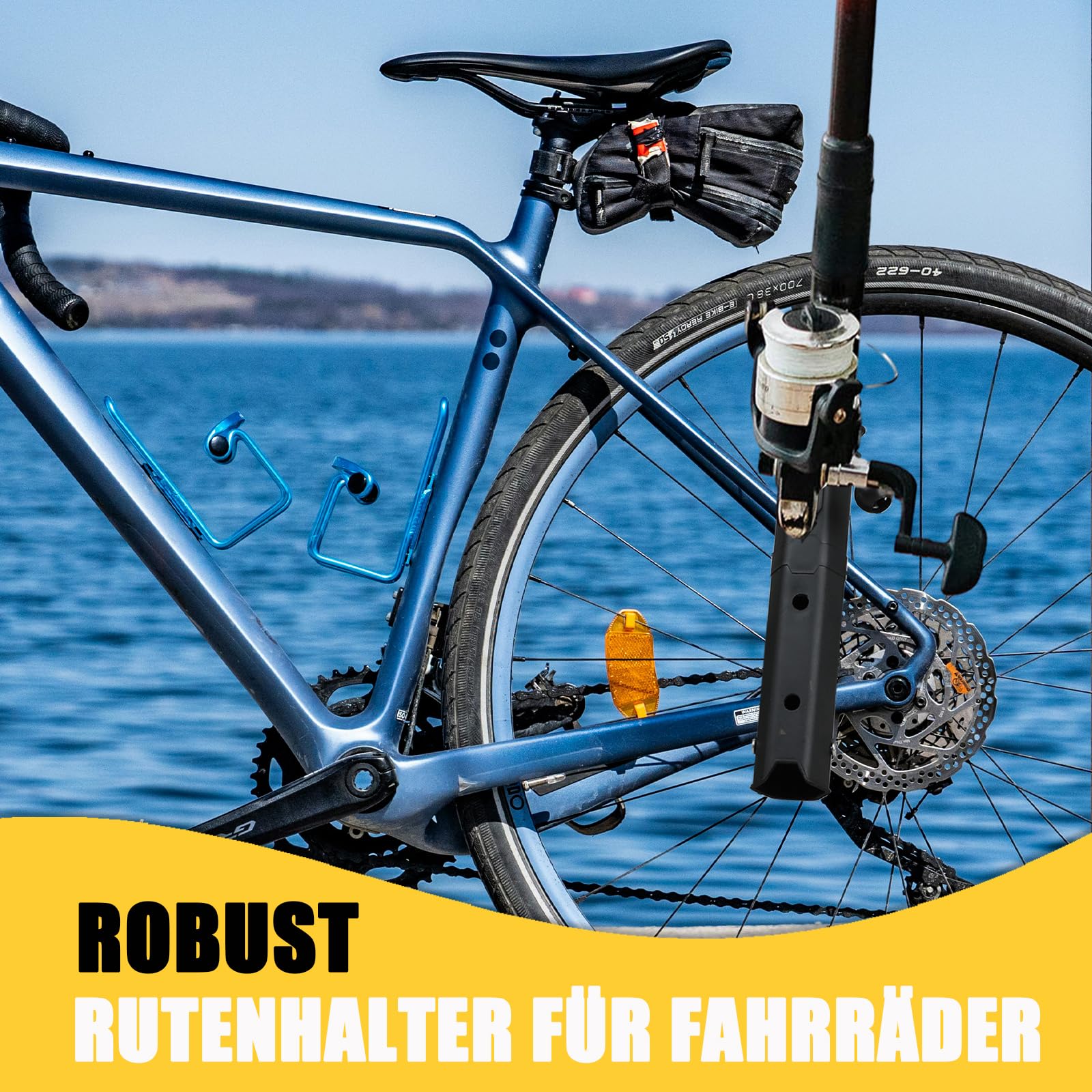 Verstellbarer Angelrutenhalter zur Montage an Stangen für Fahrräder, Angelstühle, Wagen, Roller, Motorräder, ATVs & Strandautos, Rutenhalter Angel mit Montageklemme (Innendurchmesser 4 cm)