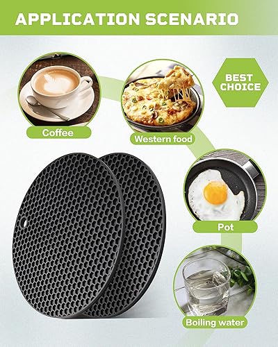 Miniatura 3 de Wapodeai 2 alfombrillas de silicona para encimera de cocina, soportes para ollas, tapete de silicona, salvamanteles, almohadillas calientes,