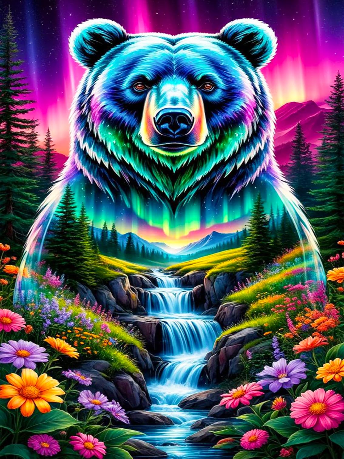 OkarinaArt Diamond Art Kits Adults Bear, DIY 5D Diamond Painting Kit for Adults, Waterfall Landscape Full Round Drill Gem Art Dots Beginners, Perfect for Home Wall Decor 12X16 Inch