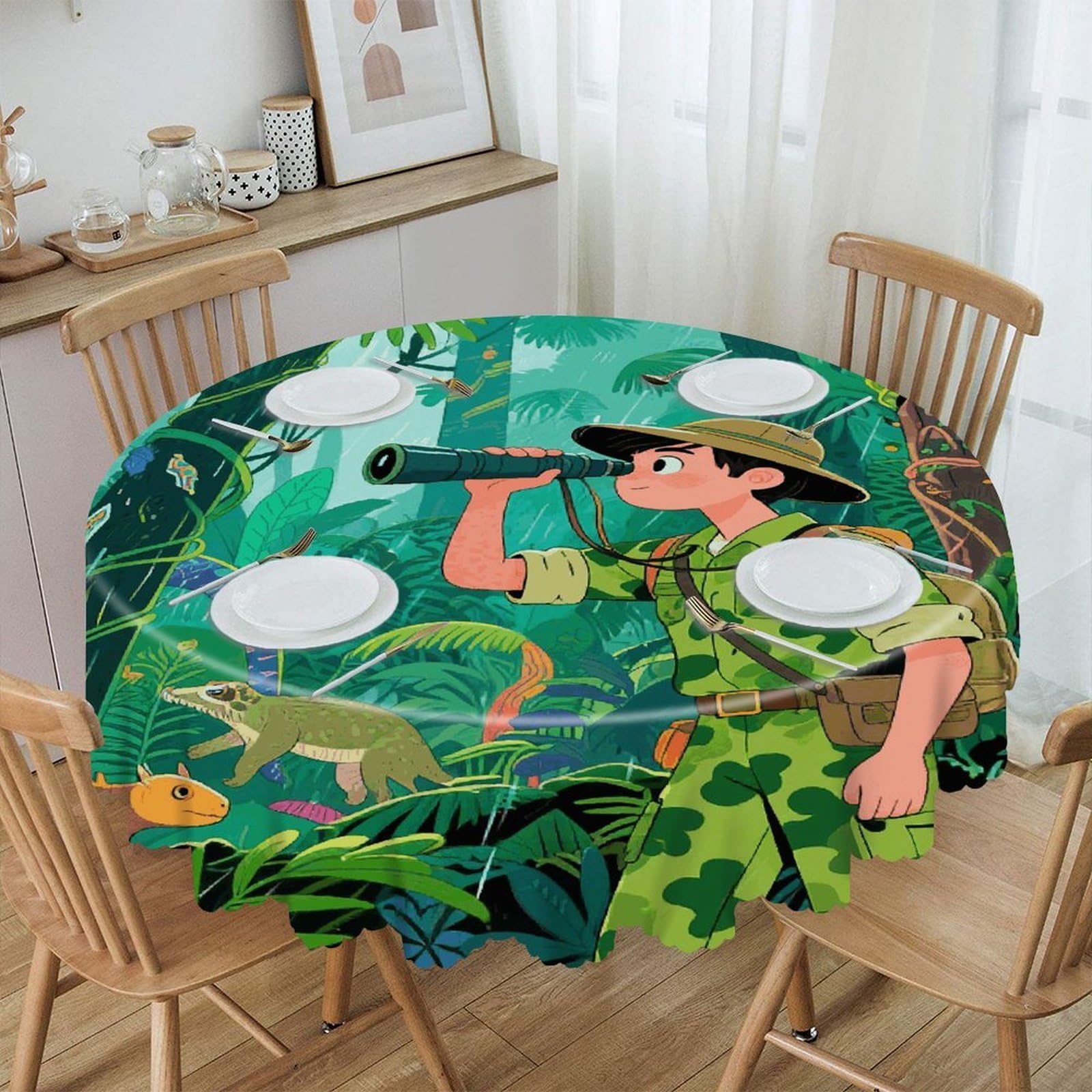 FekiLoot Tropical Rainforest Round Tablecloths 60 Inch Resistant Washable Polyester Table Cloth Style Decorative Circle Fabric Table Cover for Dining Kitchen Party Farmhouse Outdoor
