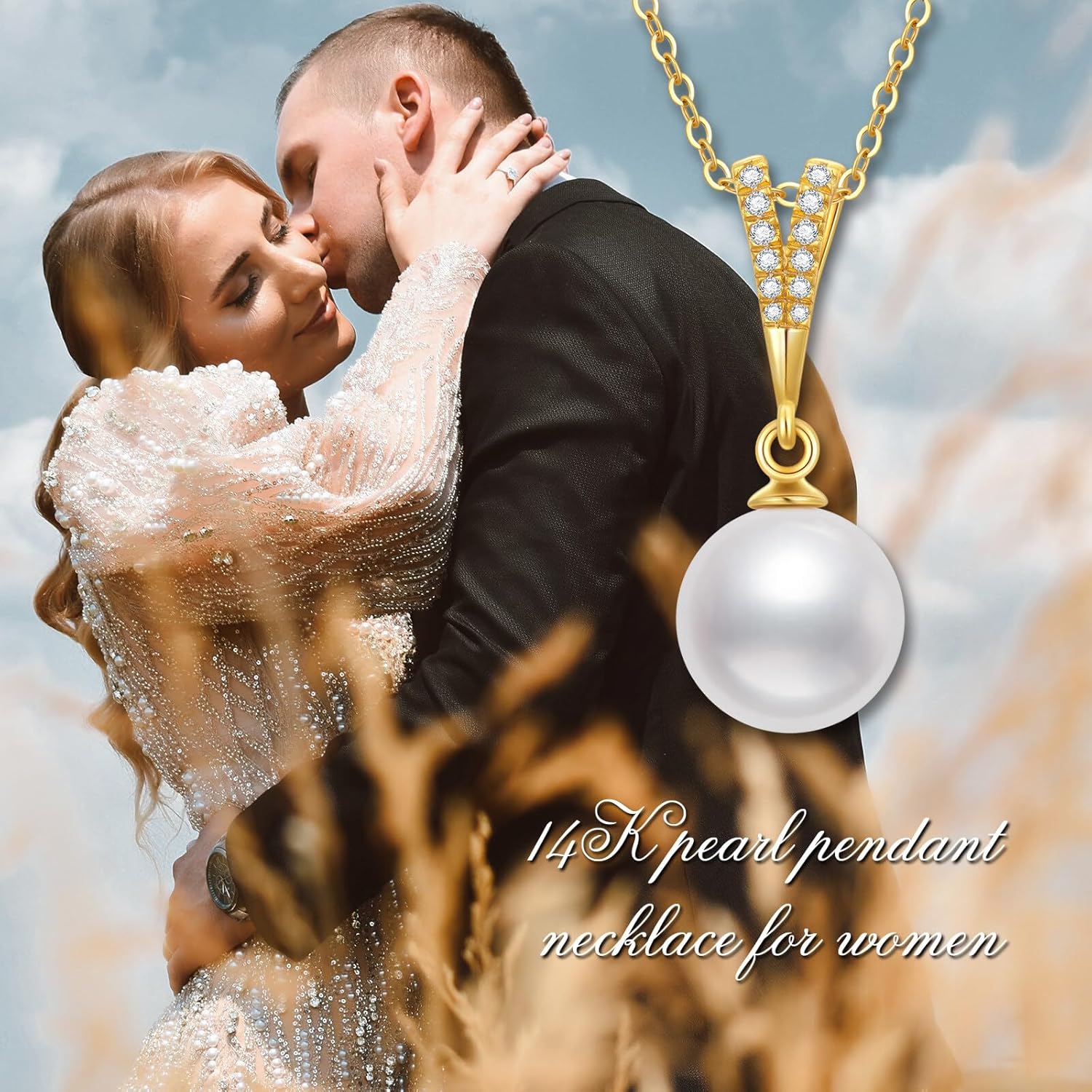 14K Gold Pearl Necklace for Women, Real Gold Freshwater Cultured Pearl Pendant Dolphin/Flower Necklace for Mom Birthday Valentines Day Gifts for Her Mom/Wife/Grandma - Image 3