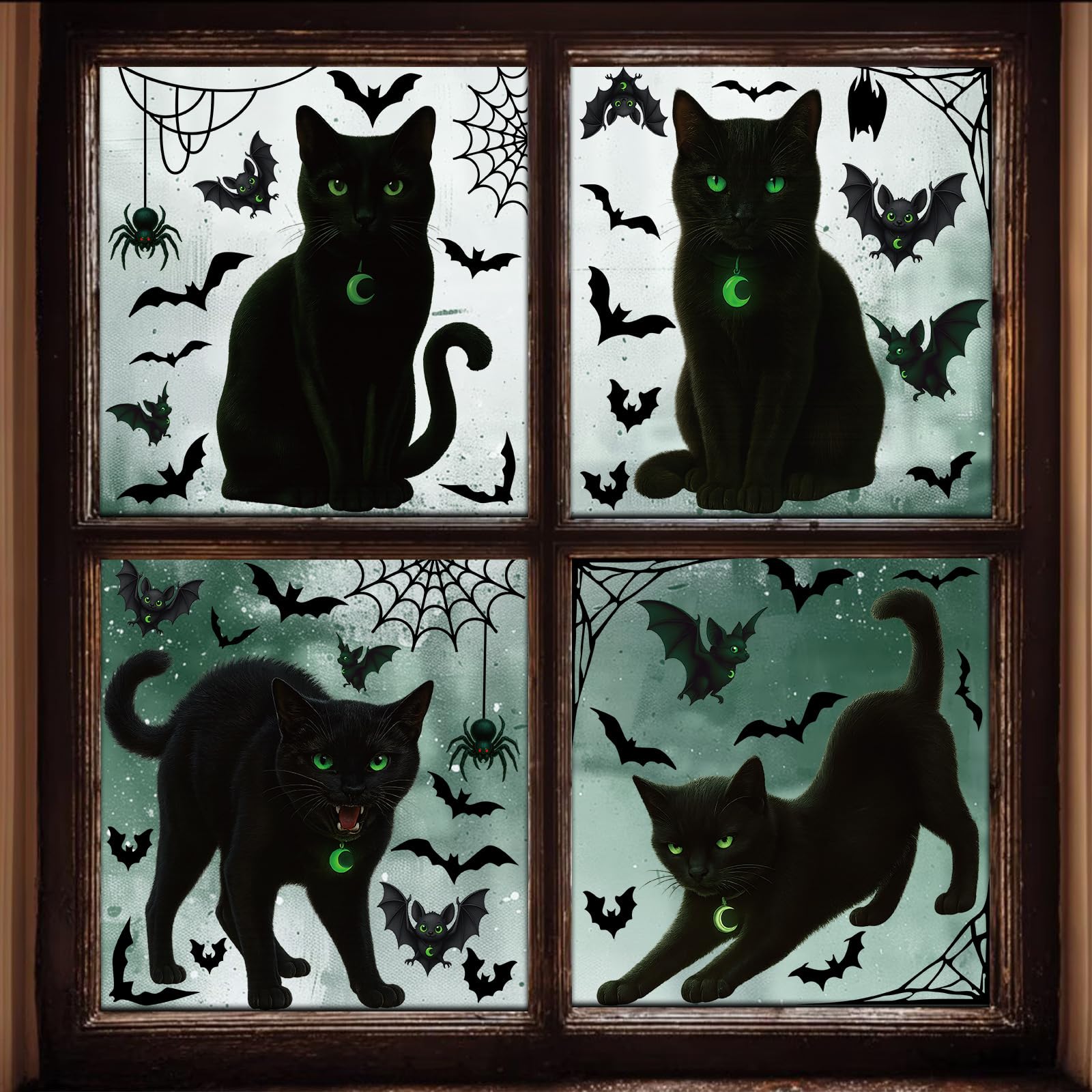 4Sheets Halloween Decorations Window Stickers Black Cat Horror Gothic Set