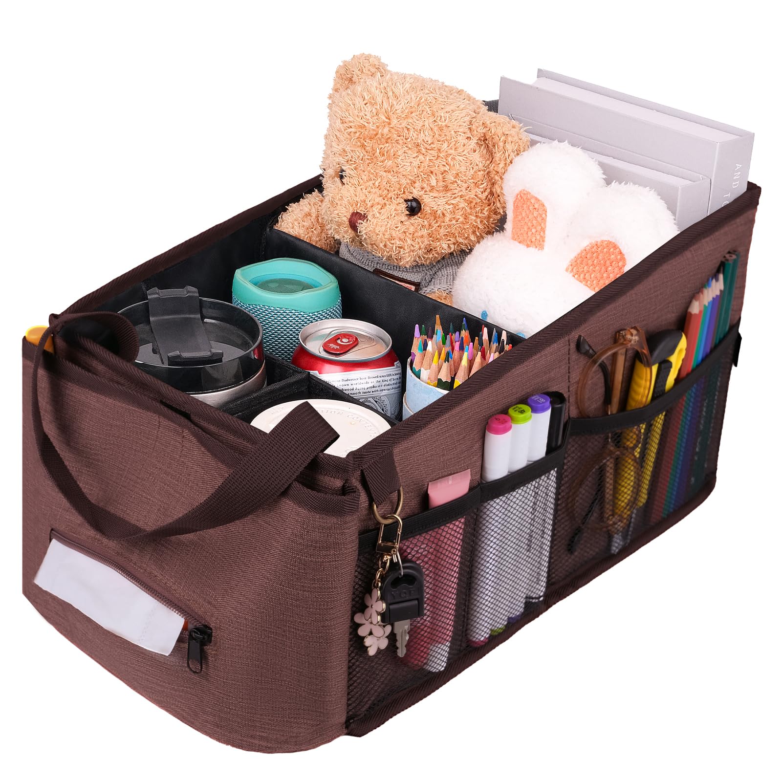 HEYSKAY Car Seat Organizer-Passenger Seat Organizer, Collapsible Small Car Seat Organizer for Console Front/Back, Car Caddy Organizer with 4pc Drink Holders Automotive Backseat Organizer for Kids-image-4