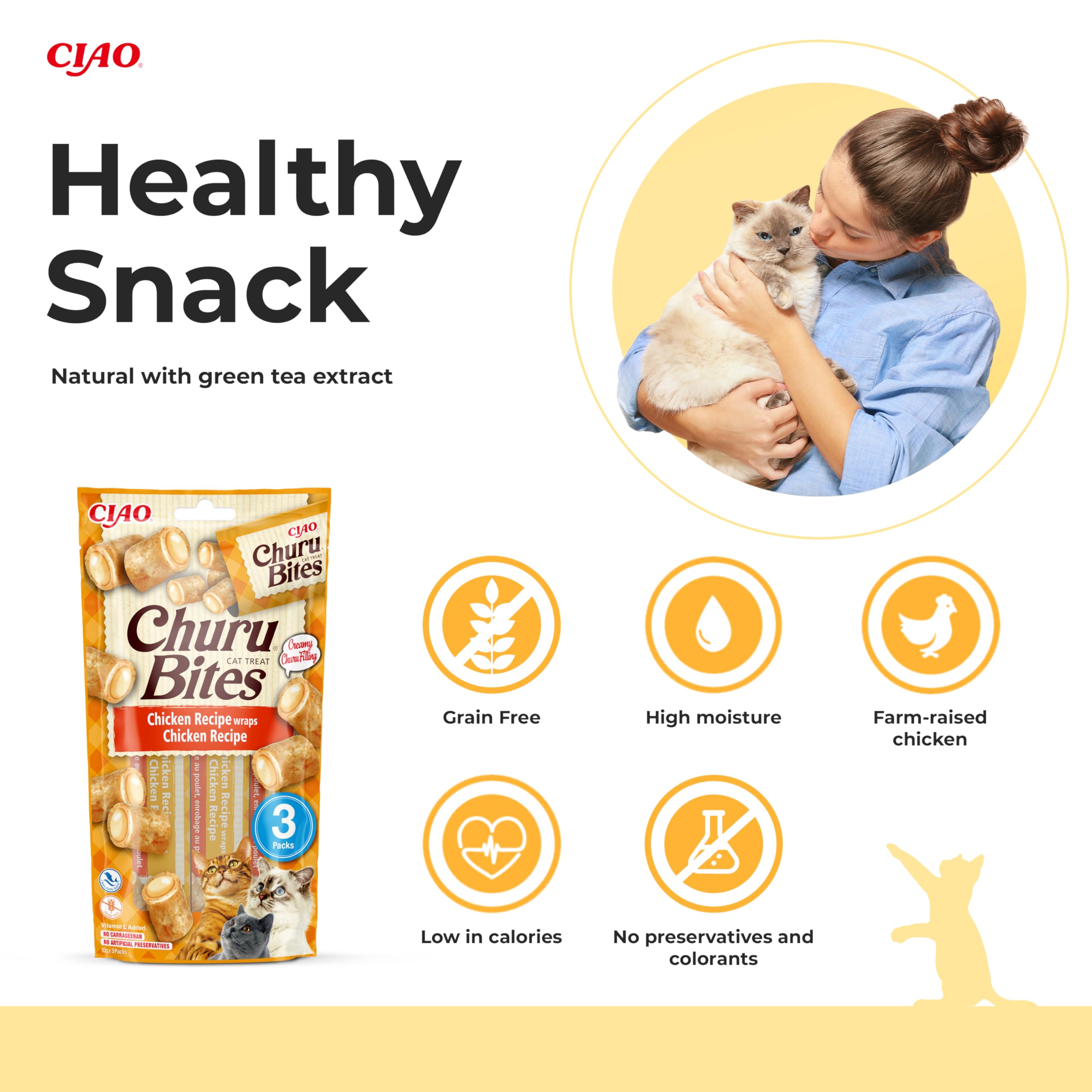 Ciao Churu Bites by INABA Cat Treat, Chicken Flavour (3 x 10g) / Crispy Pouches with Creamy Filling Cat Treat - Image 2