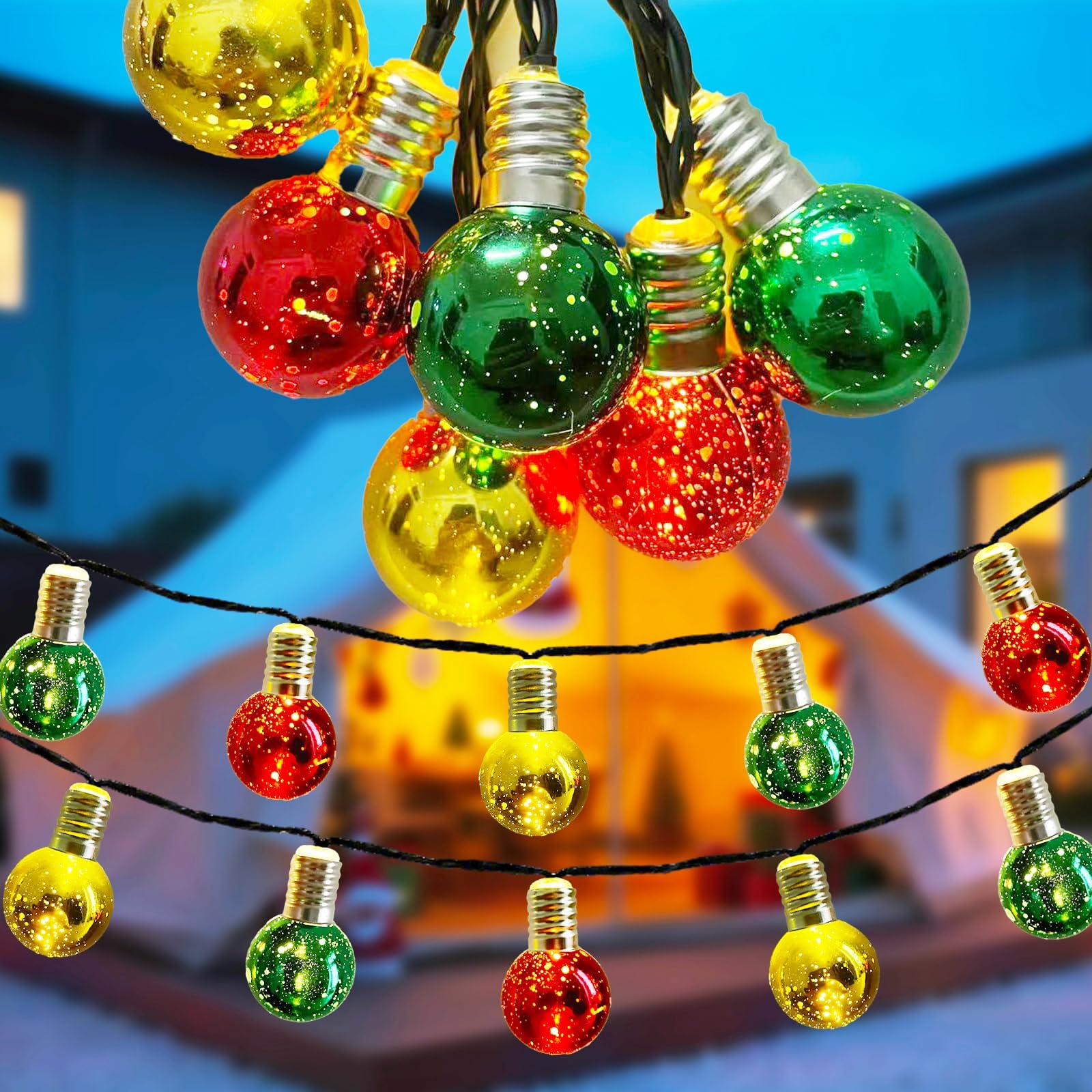 Christmas Lights Battery Operated, 16Ft 20 LED Red Green Gold String Light with 8 Lighting Modes, Globe Christmas Lights for Outdoor Indoor Bedroom Garden Party Xmas Tree Decorations