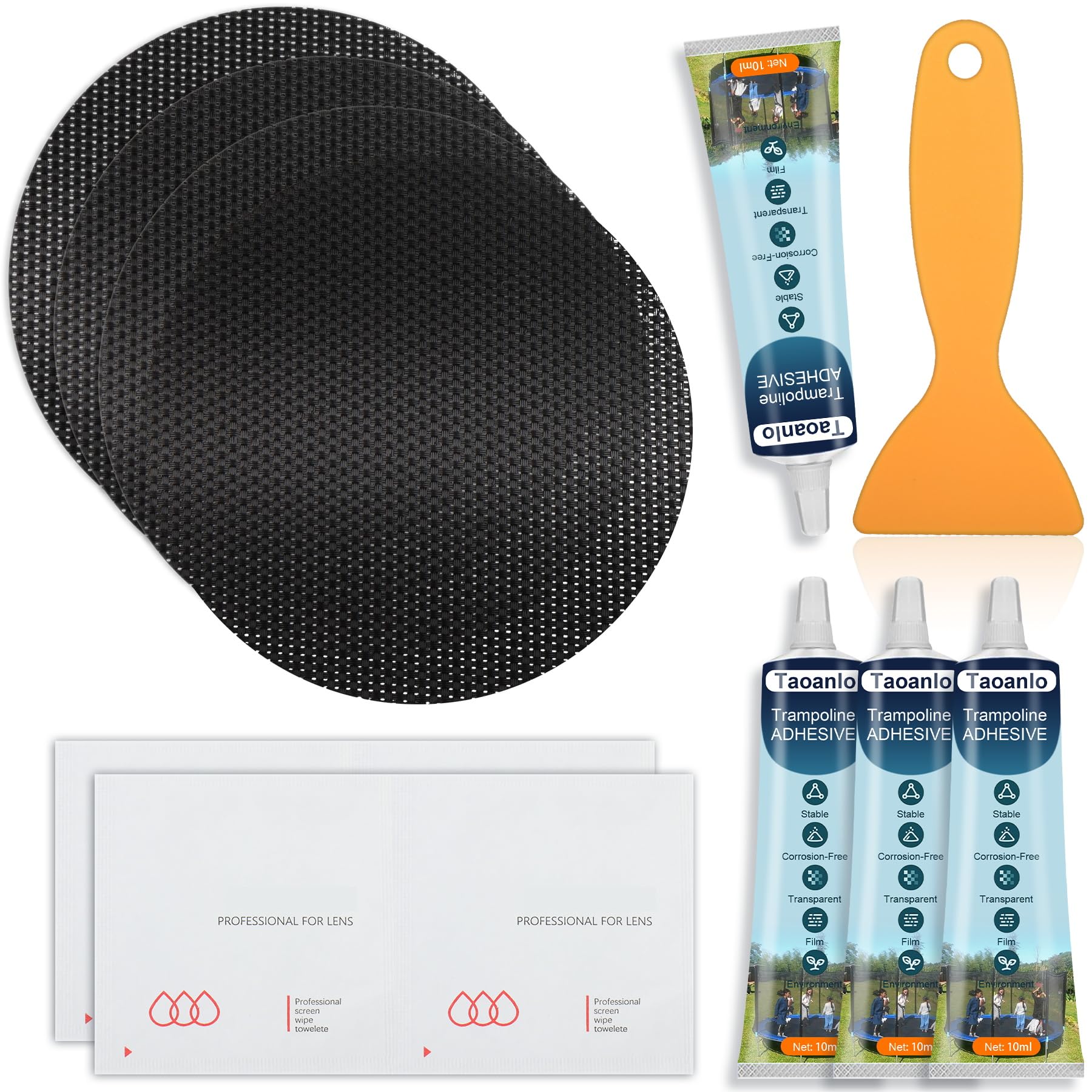 Trampoline Patch Repair Kit - 4.1'' Round Square Patches for Trampoline Mat Tears or Holes Garden Landscape Staple