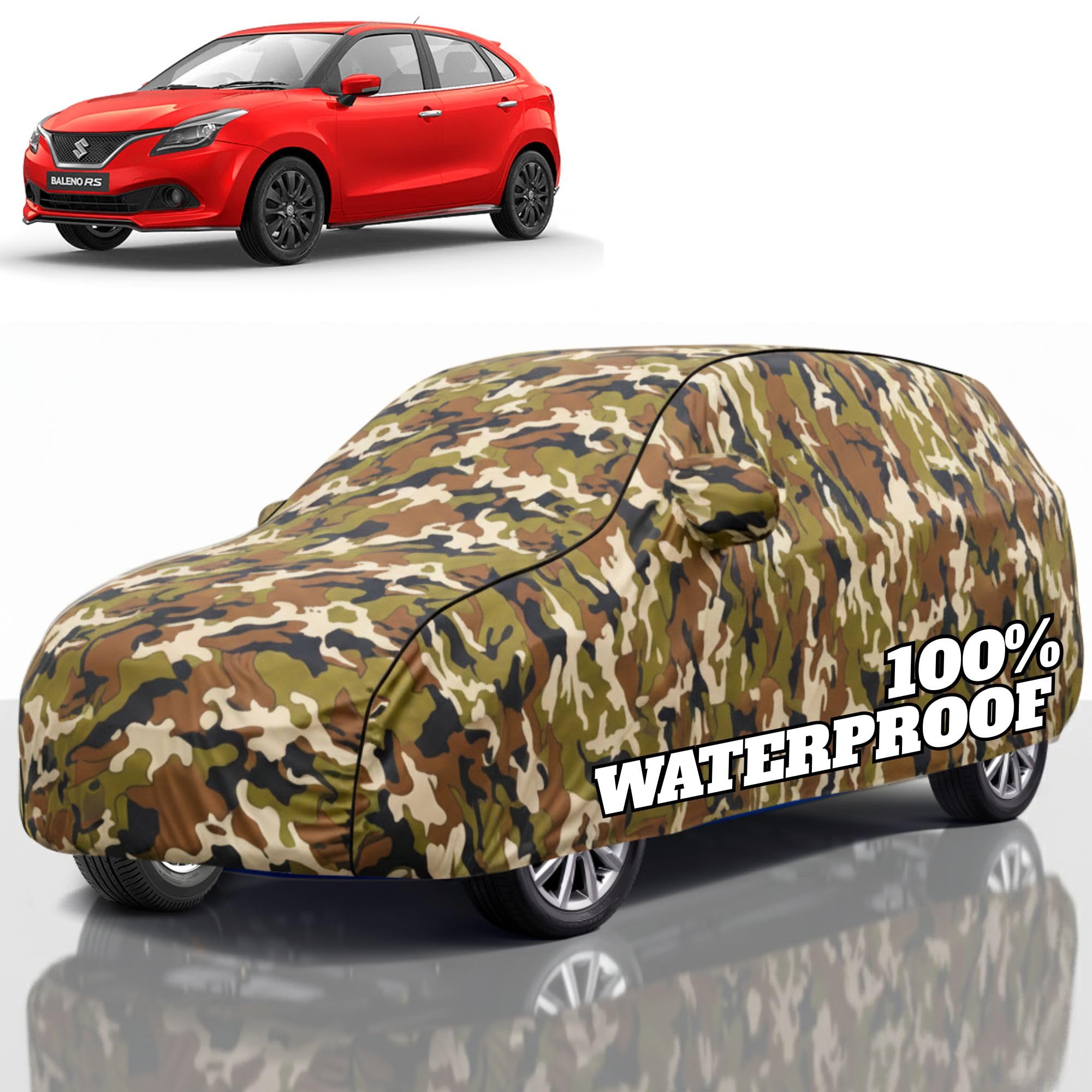 Premium Polyester Car Cover Baleno All-Weather Protection from Rain, Dust &amp; Sun | UV Resistant Fabric | Full Body Secure Fit for Outdoor &amp; Indoor Parking Jungle