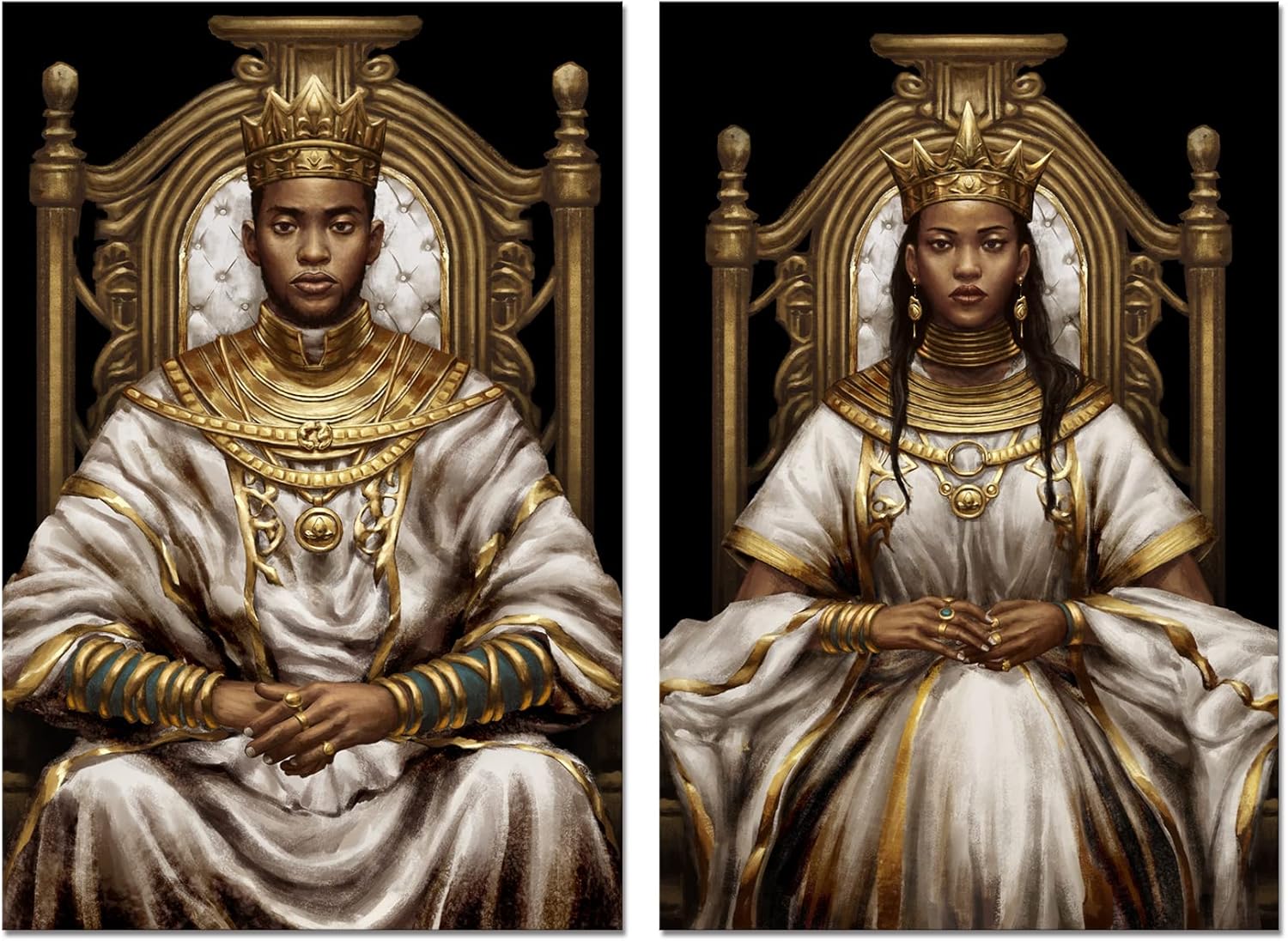 Derkymo 2 Pieces Vintage Black King and Queen Canvas Wall Art Black Couple African American Men Portrait Wall Decor (16"x24"x2pcs)