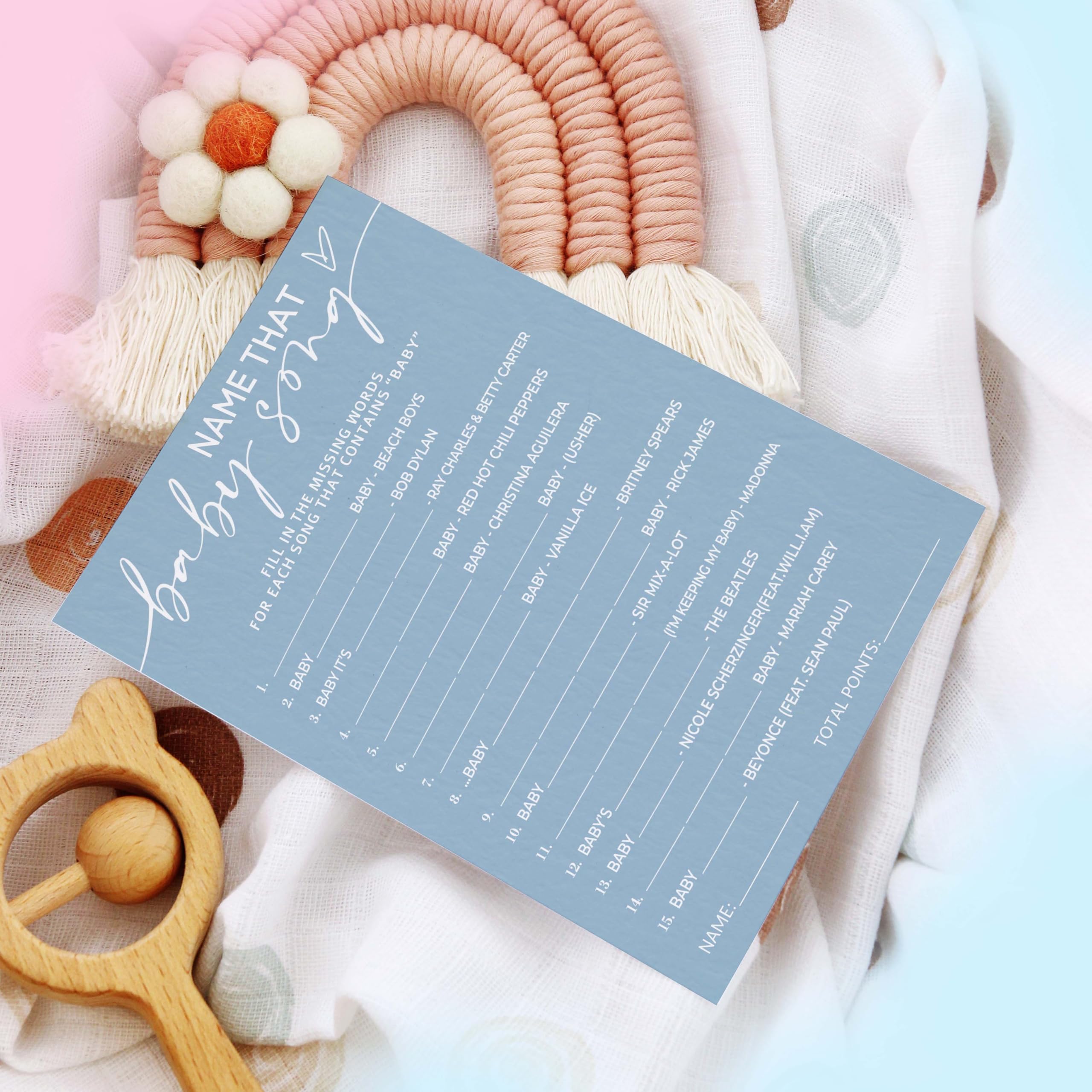 Gry na baby shower dla dziewczynki lub chłopca, 12,7 cm x 17,8 cm baby shower gry pomysły, niebieski minimalizm ujawnienie płci dekoracje imprezowe materiały - A11