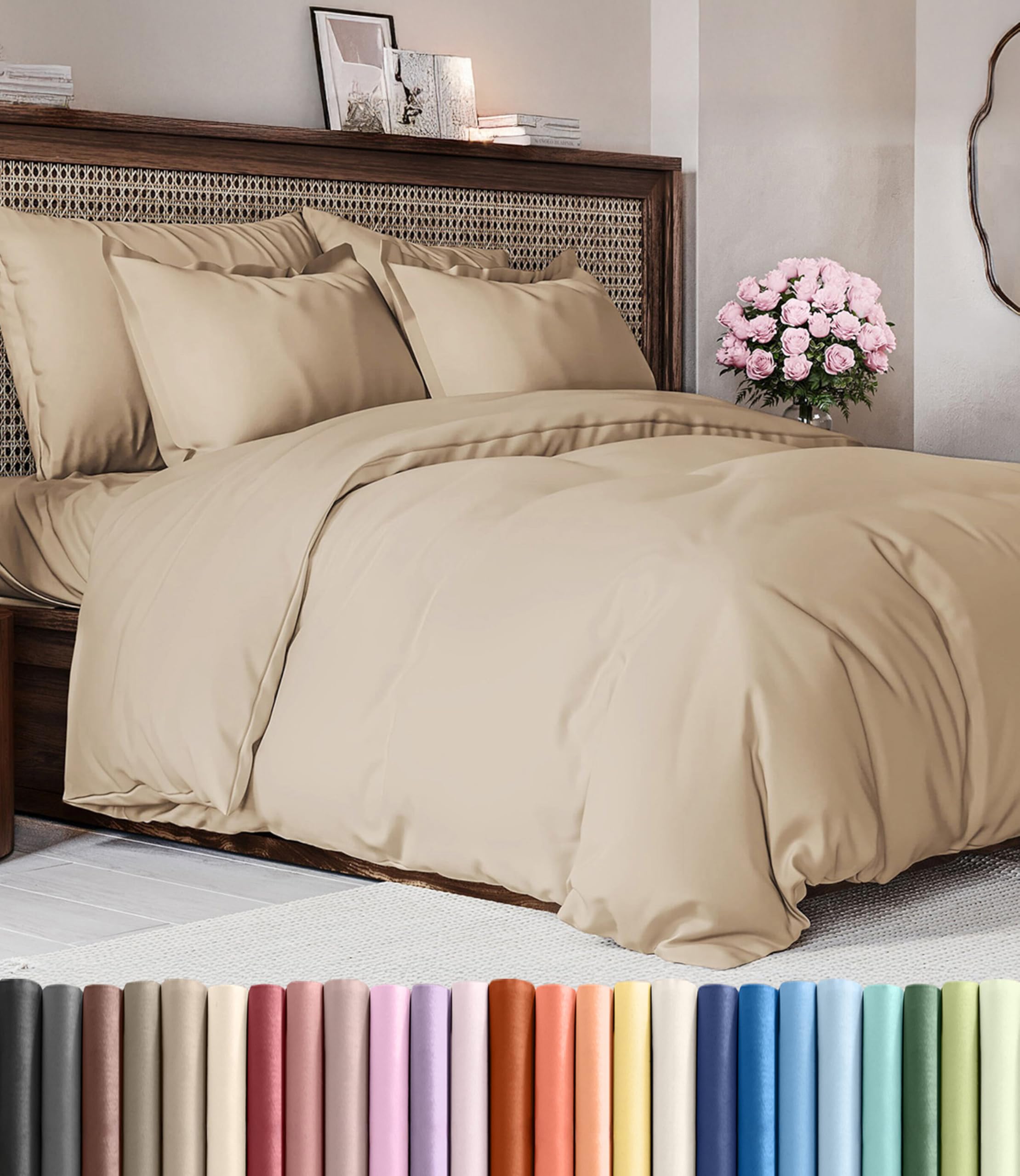 Photo 1 of Duvet Cover Queen Size Set - Extra Soft Queen Duvet Cover 90" x 90" with 2 Pillow Shams - Hotel Luxury, Easy Care and Fade Free w/ Zipper Closures & Ties - All Season, Comfy, Cozy & Breathable (Cream)