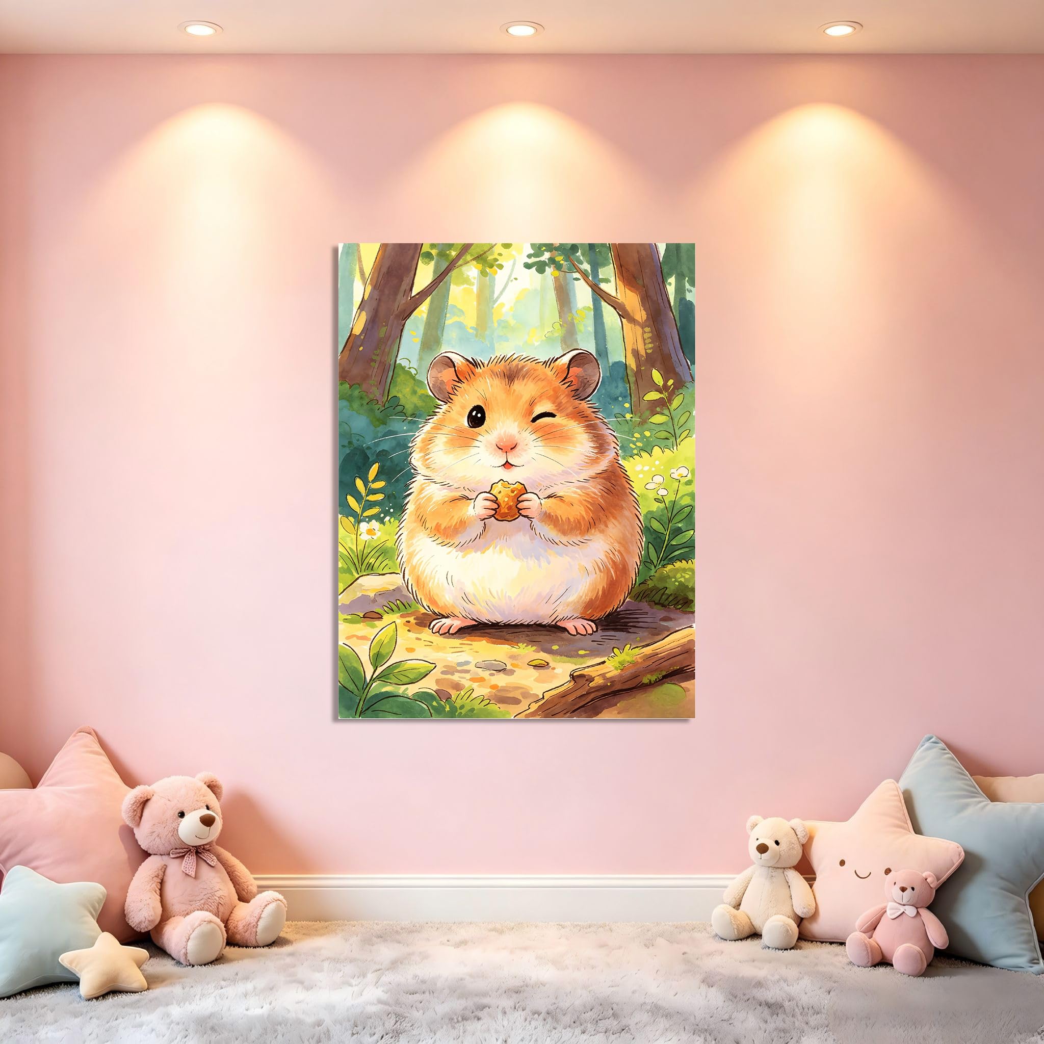 TNGHHSGA Cuentos de Aventuras de Zizi 43Cuadro en Lienzo de Hámster Adorable, Arte de Pared Infantil, Decoración para Habitación de Niños, Dormitorio y Guardería40x52cm Lienzo envuelto